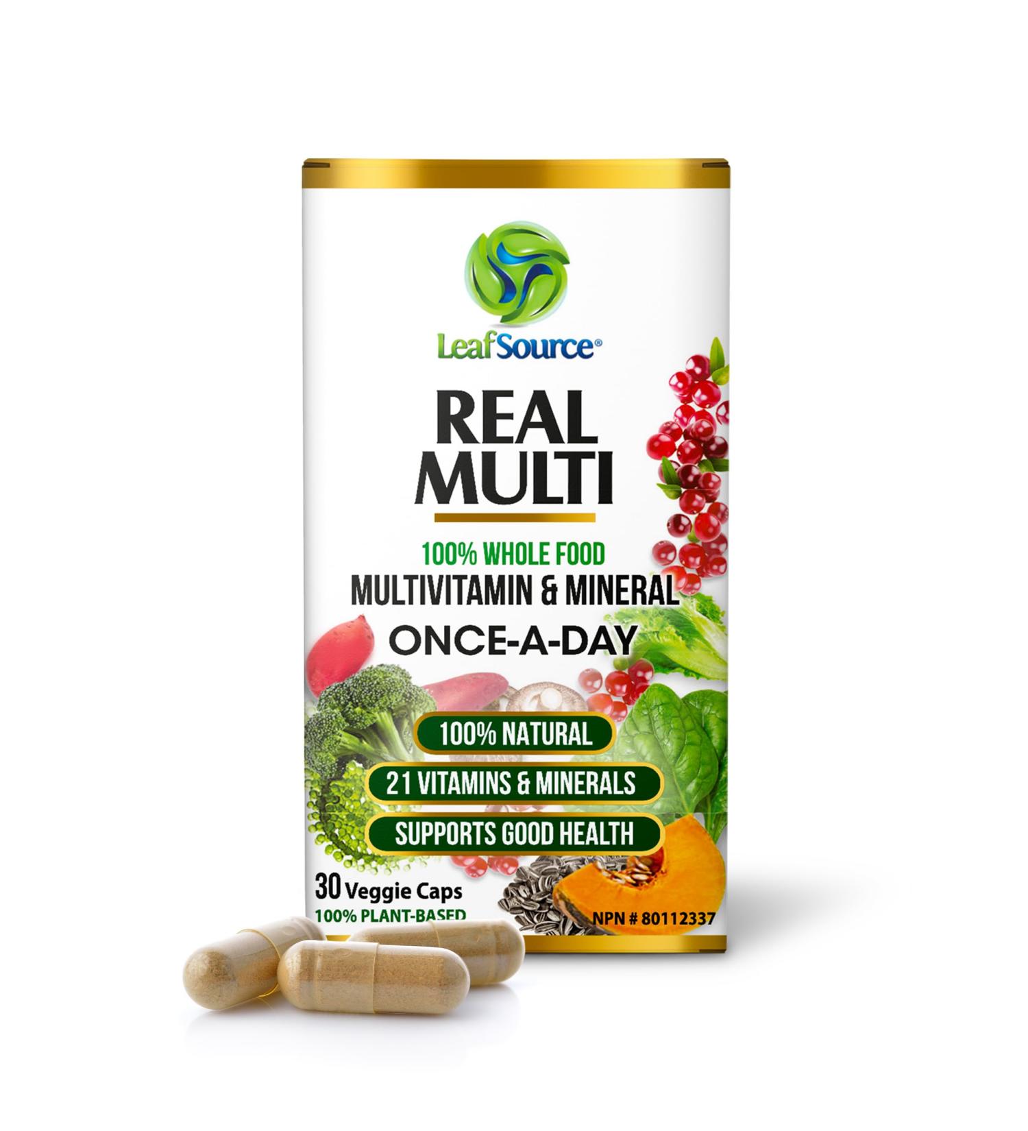 Leafsource Real Multi Vitamins & Minerals Capsules 21 Organic Sourced Whole Food Real Fruits & Veggies Supplements Vegan Enhanced Well-being Naturally A REAL Natural Multivitamin and Multi-Mineral with cofactors intact Syntetic vitamins can't do that only - Buy Online on SooperMarket.com