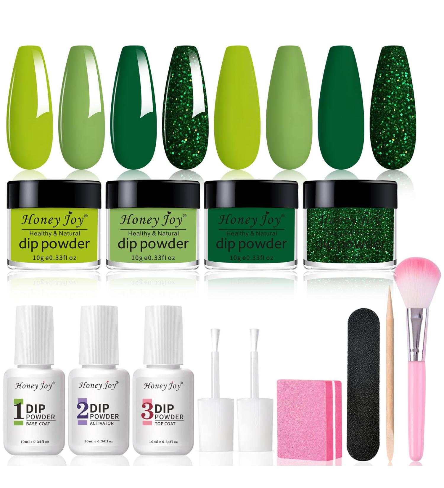 Honey Joy Dip Powder Nail Kit - 4 Colors Mint & Deep Forest Green, Dipping Powder Set - Base Top Coat for Manicure - Salon Quality DIY Nail Art - No LED Lamp Needed - Buy Online on SooperMarket.com