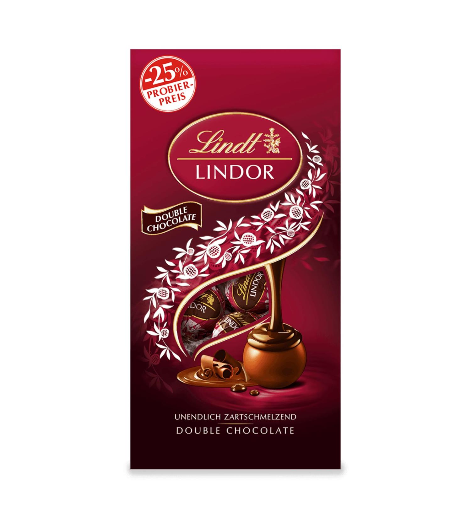 Lindt Lindor Double Chocolate Balls 137g | Premium Whole Milk Chocolate with Melting Filling | Perfect Praline Gift | Buy Internationally - Buy Online on SooperMarket.com