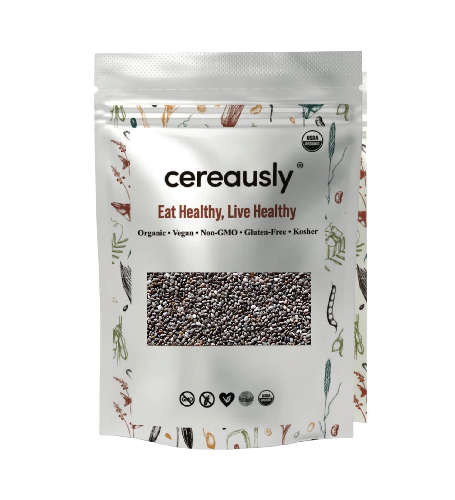 Cereausly Organic Black Chia Seeds - 4 Lb Bulk Pack | Non-GMO, Kosher, Gluten-Free, Vegan - Buy Online on SooperMarket.com