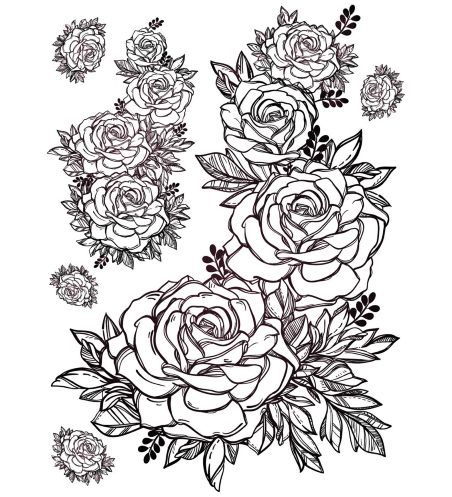 Supperb  Temporary Tattoos - Hand Drawn Black Roses Flowers Tattoos