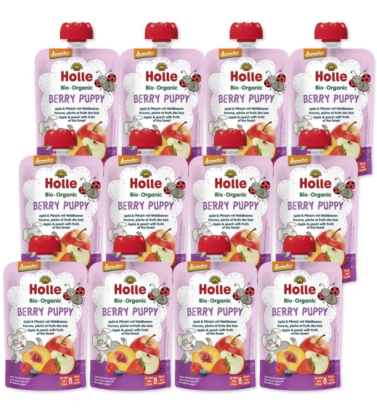 Holle - Quetschie Berry Puppy Pouchy Apple Peach with Wild Berries - 100 g - Pack of 12