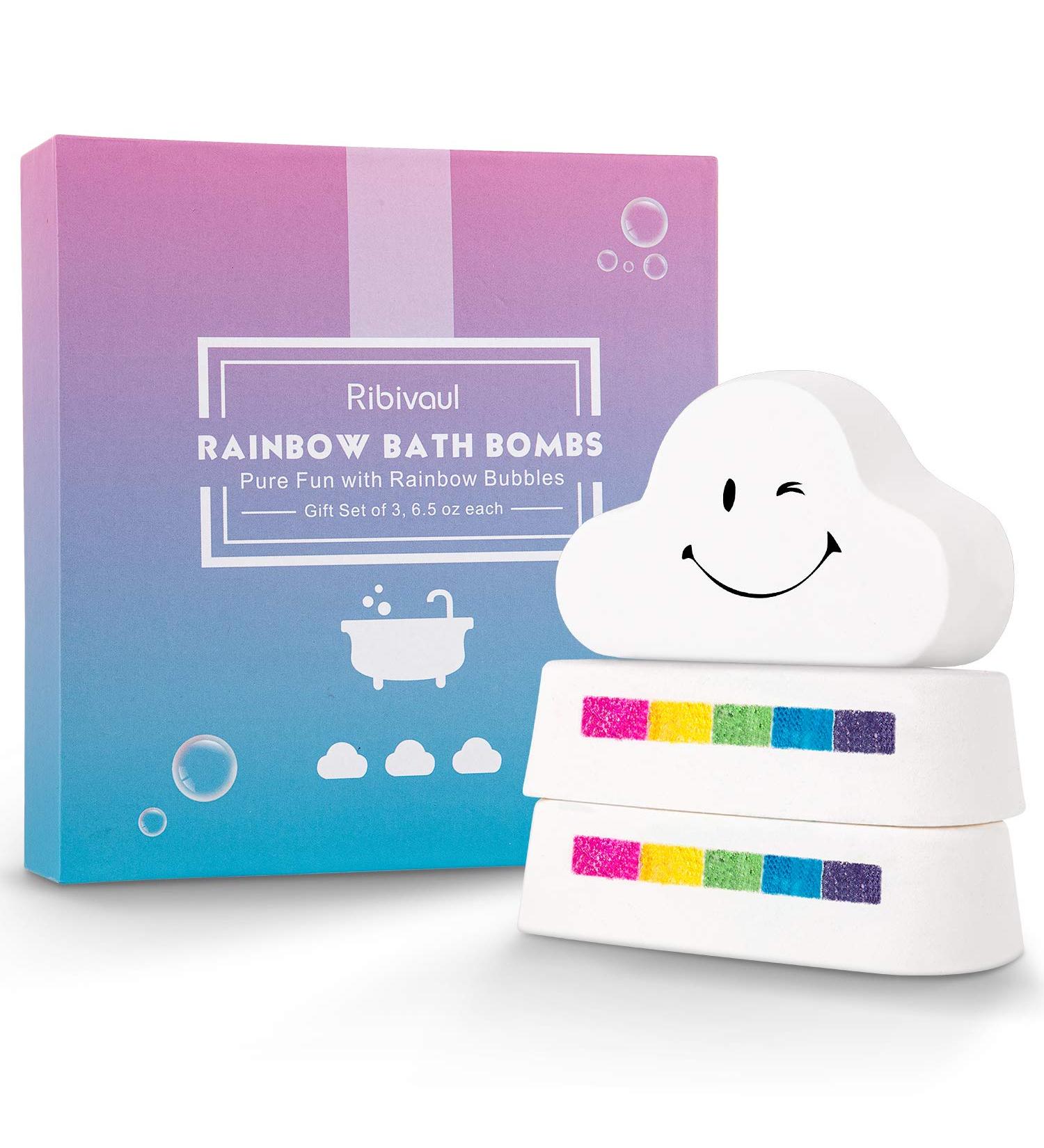 Ribivaul Rainbow Bath Bombs XXXL Size 6.5 oz - Set of 3 Handmade Bath Bombs for Kids - Natural Ingredients - Colorful Bubbles - Great Gift Idea for Halloween & Christmas - Buy Online on SooperMarket.com