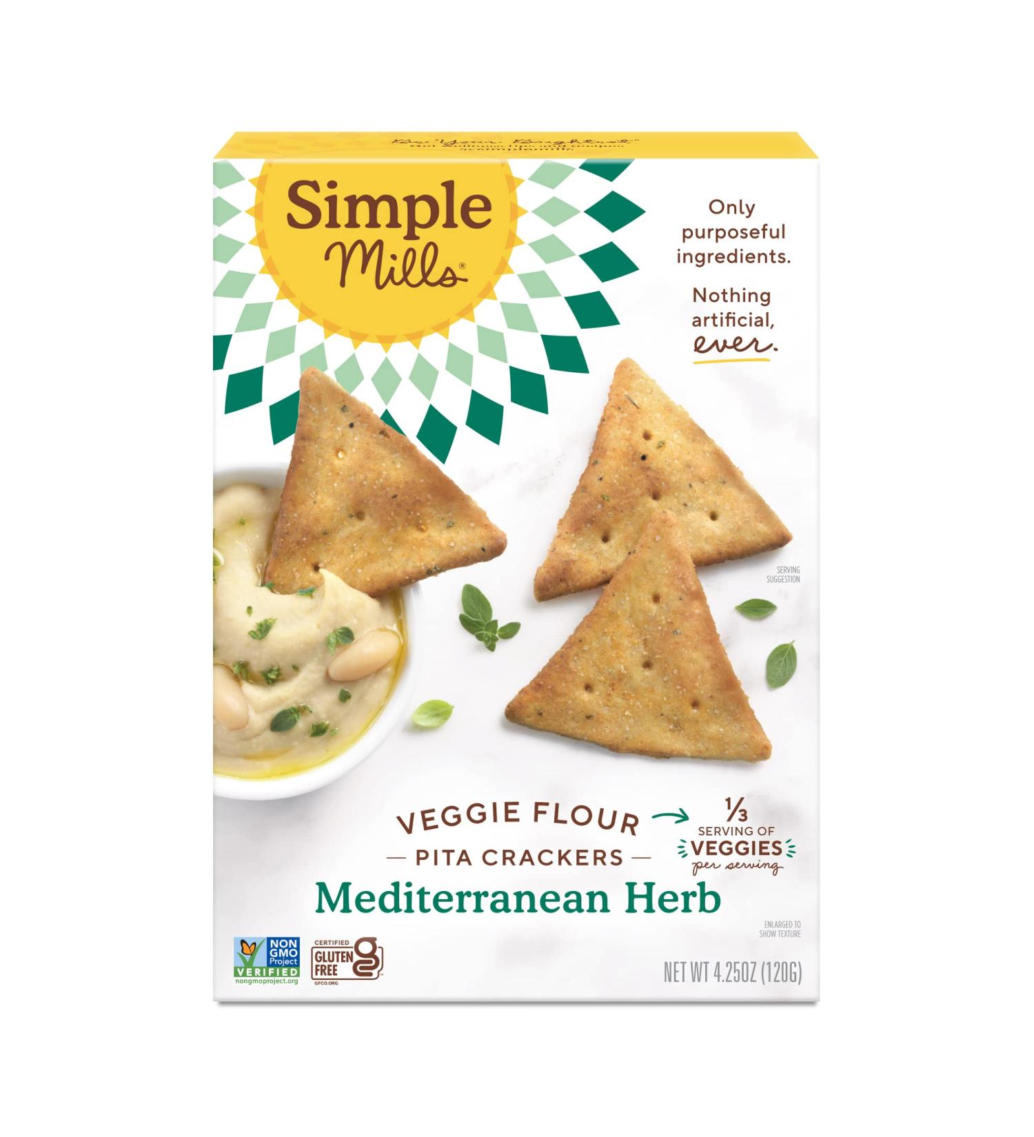 Simple Mills Mediterranean Herb Pita Crackers - Gluten Free, Vegan Snack - Paleo Friendly - 4.25oz - Buy Online on SooperMarket.com