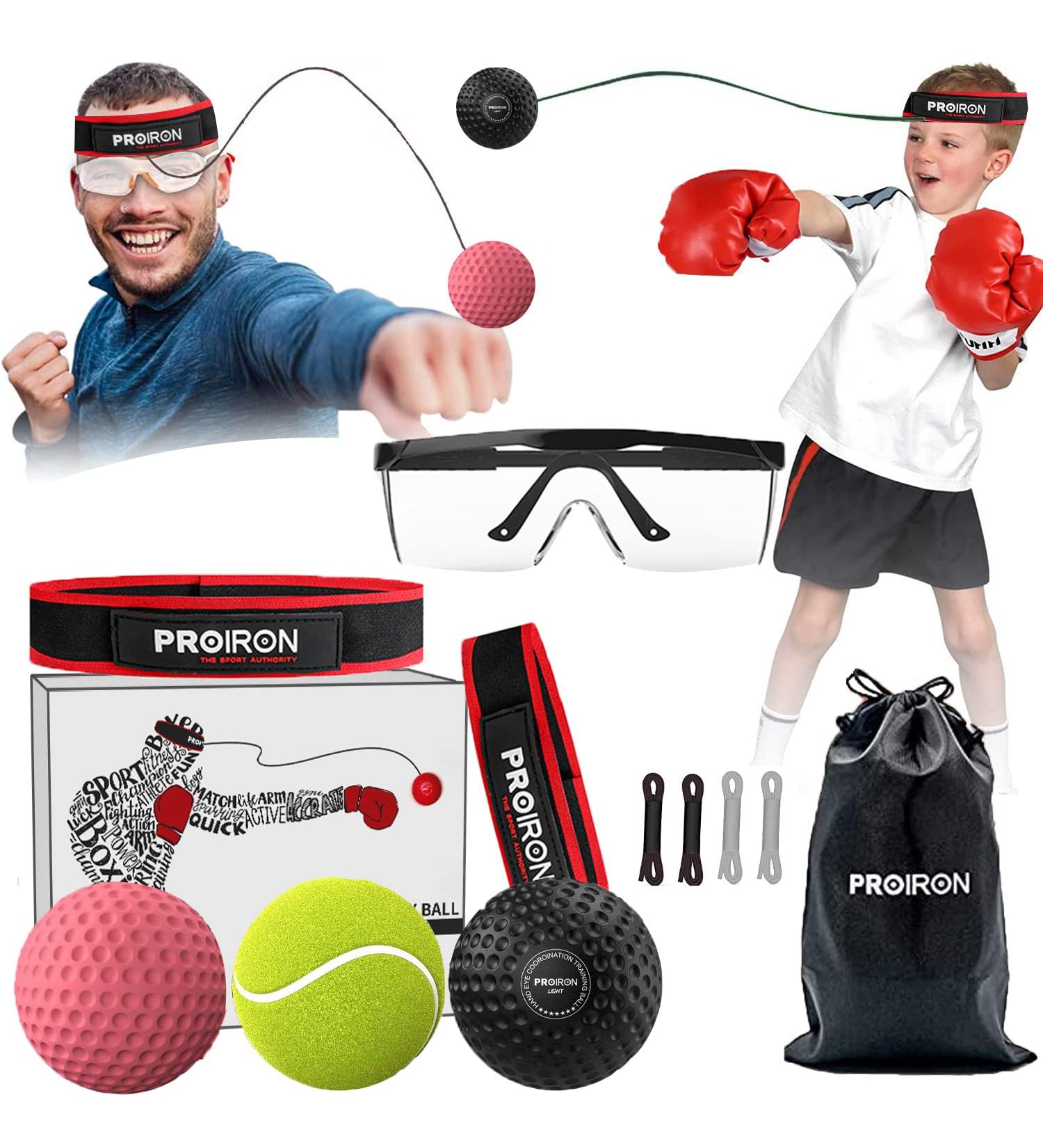 PROIRON Boxing Reflex Ball Set with Safety Glasses - Hand Eye Coordination Training Equipment for Adults and Kids - Includes 4 Balls and 2 Headbands - Ideal Boxing MMA Gift for Teenage Boys - Buy Online on SooperMarket.com