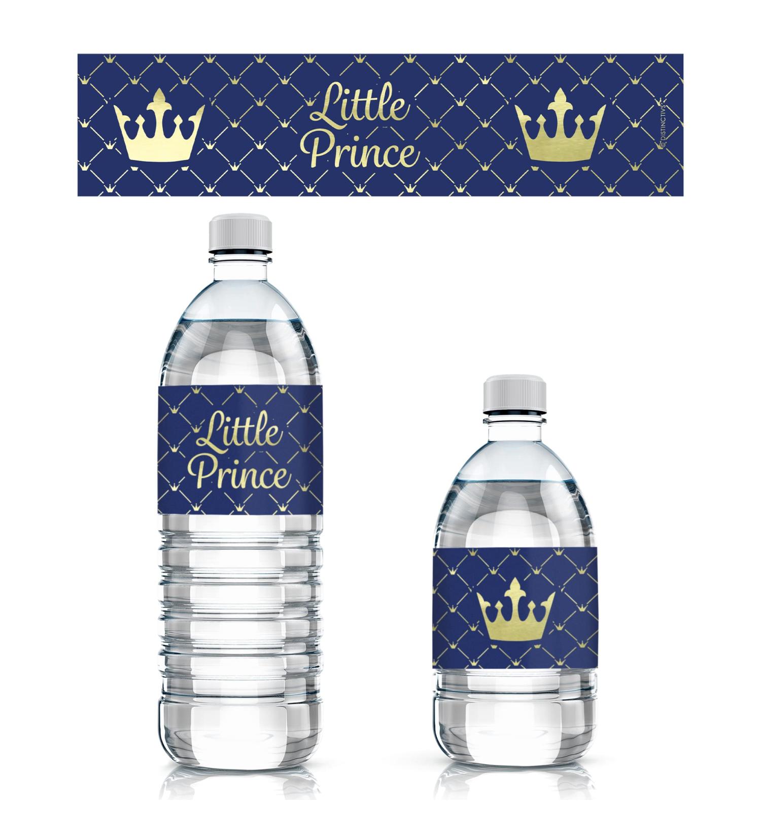 Royal Prince Baby Shower Water Bottle Labels - 24 Shiny Foil Stickers - Buy Online on SooperMarket.com