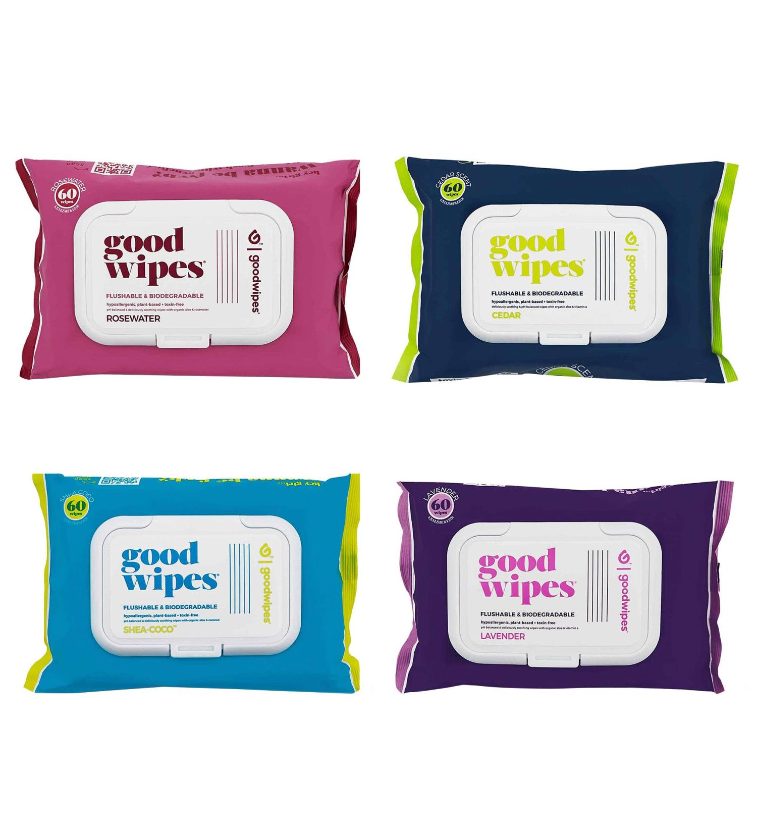 Goodwipes Flushable Butt Wipes - Aloe & Botanicals, Gentle & Soothing Wet Wipes | 240 Count, Septic Safe, Home Dispenser | 4 Pack Variety - Buy Online on SooperMarket.com
