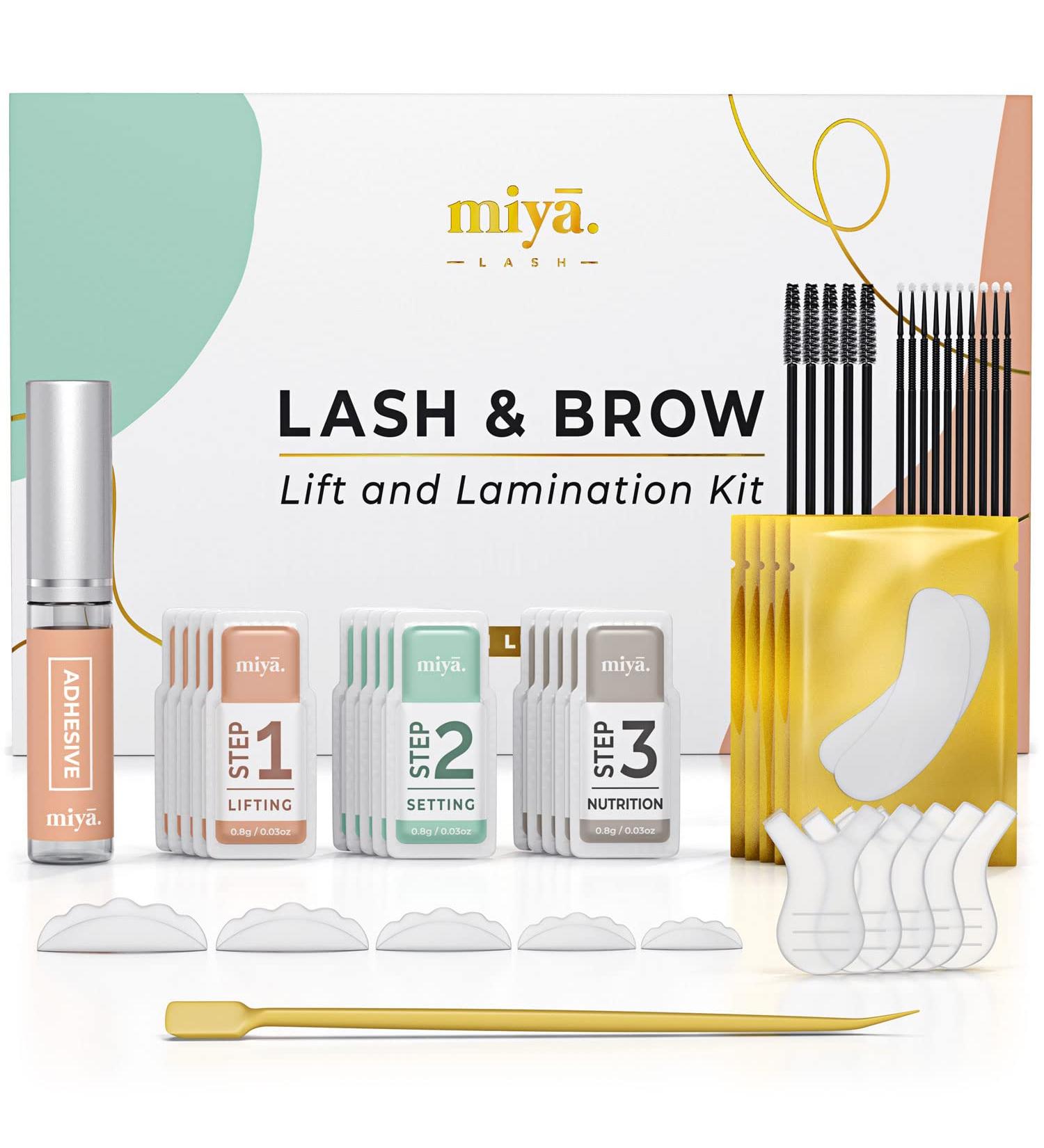 MIYA LASH 2 in 1 Lash Lift & Brow Lamination Kit - Professional Salon Results | Instant Fuller Eyebrows & Eyelashes | Lasts 8 Weeks | LVL Perm Laminate | Includes Silicone Shields & Lash Picks - Buy Online on SooperMarket.com