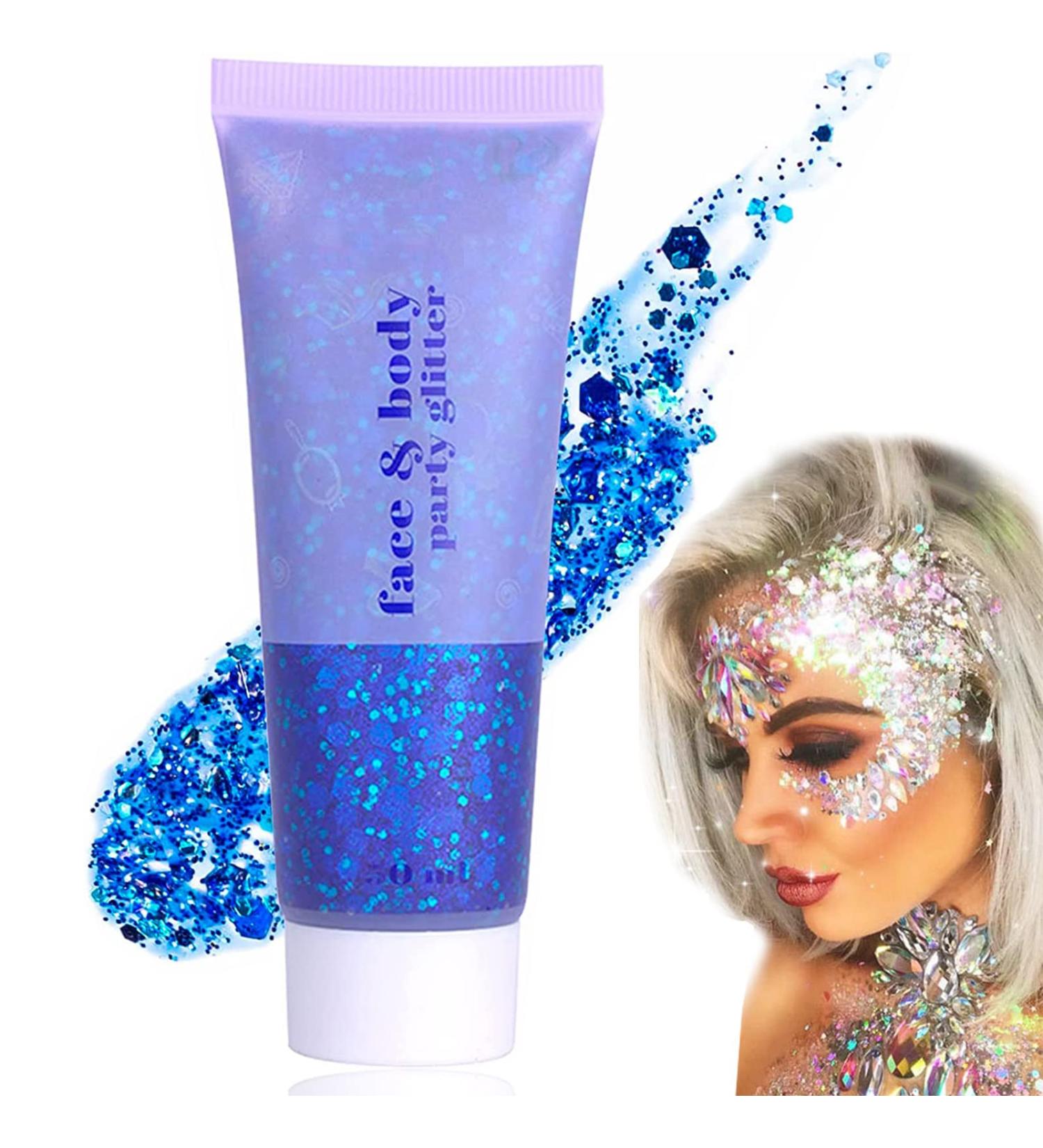 Body Glitter Gel 50ml Face Glitters Body Gel Sequins Shimmer Liquid Eyeshadow Mermaid Sequins Sparkling Chunky Body Lotion Glitter Liquid for Face Body Eye Hair Nail DIY Makeup Decoration-Blue#01 01#Blue - Buy Online on SooperMarket.com
