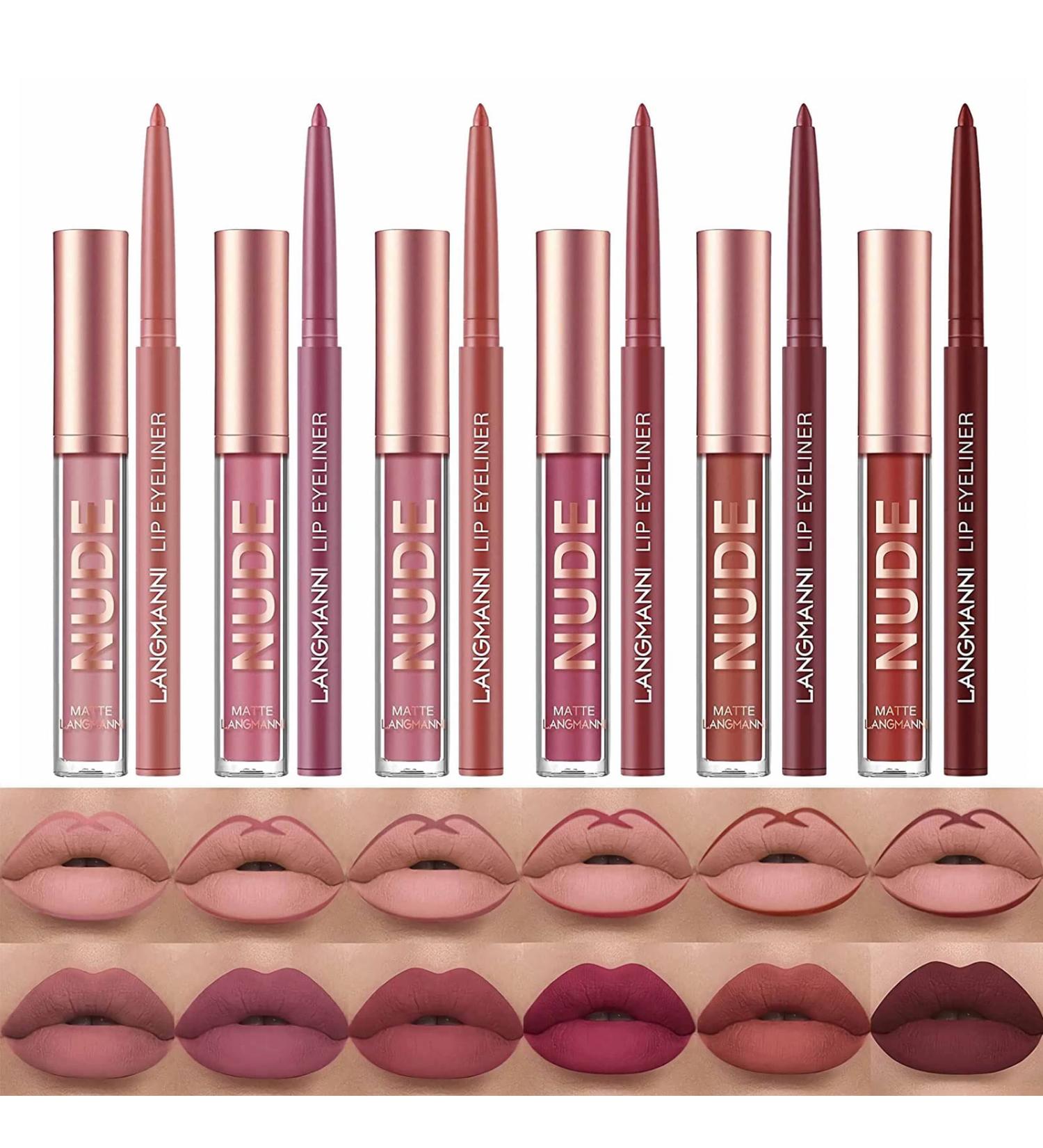 SUMEITANG 12Pcs Lip Liner and Lipstick Makeup Set: 6 Matte Nude Liquid Lipstick and Matching Lipliner Pencil Bundle - Waterproof, Long Lasting Lipgloss for Girls & Women - Lips Makeup Gift Set - Buy Online on SooperMarket.com