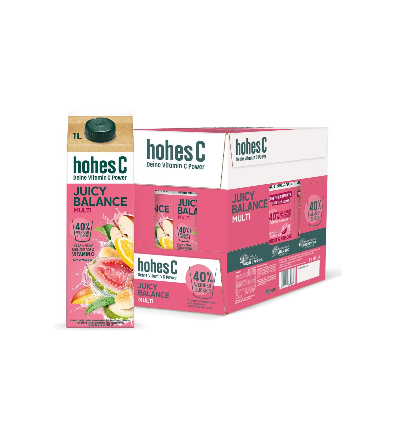 High C Juicy Balance Multi - Low Sugar Vegan Multi-Fruit Juice with Vitamin C | 100% Recyclable 6 x 1L Pack - Shop Internationally - Buy Online on SooperMarket.com