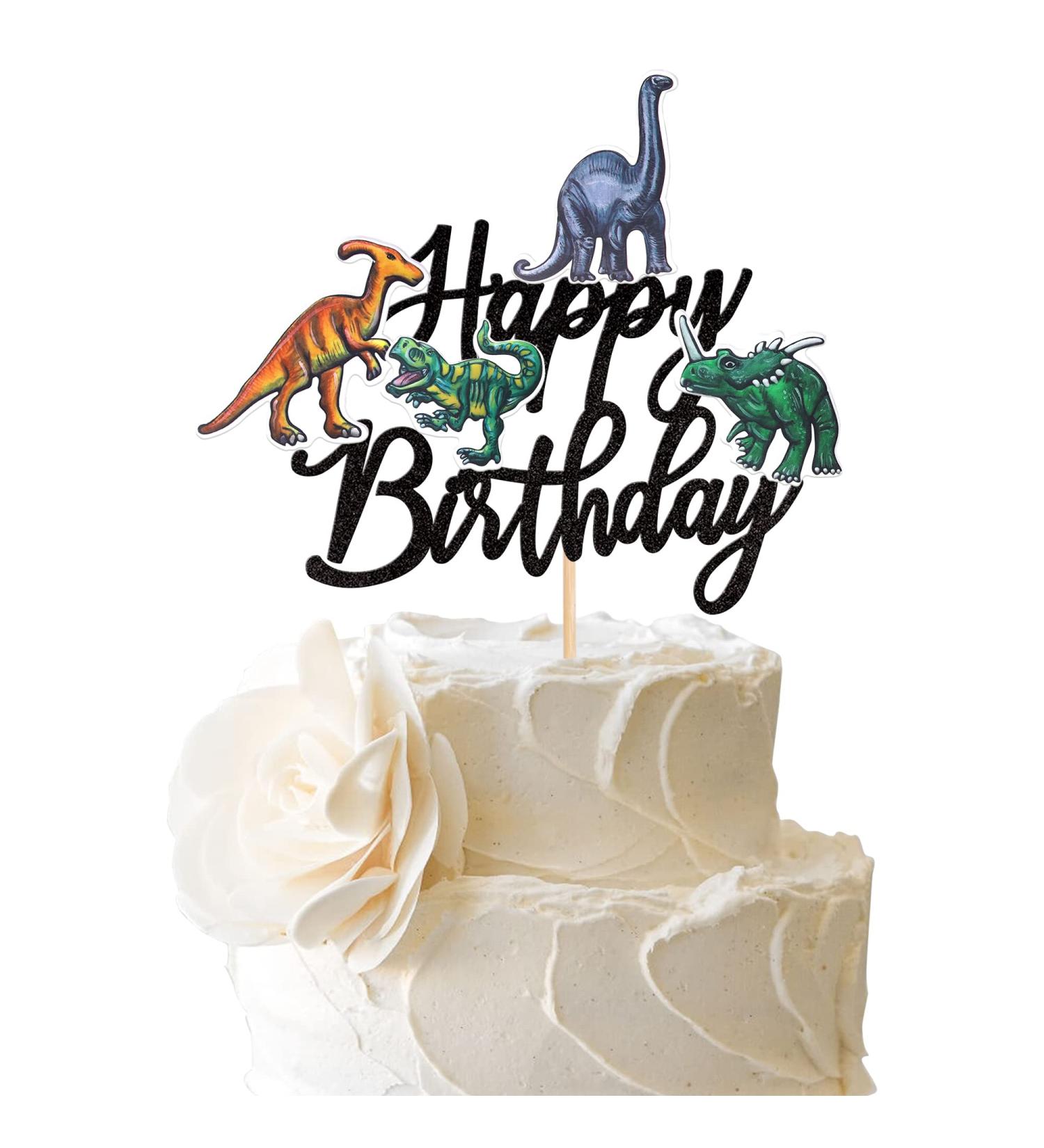 1 piece dinosaurs Tortendendeco birthday cake topers roar rex cake decoration for young children dinosaur birthday baby shower party cake decorations accessories black dinosaur-black birthday birthday