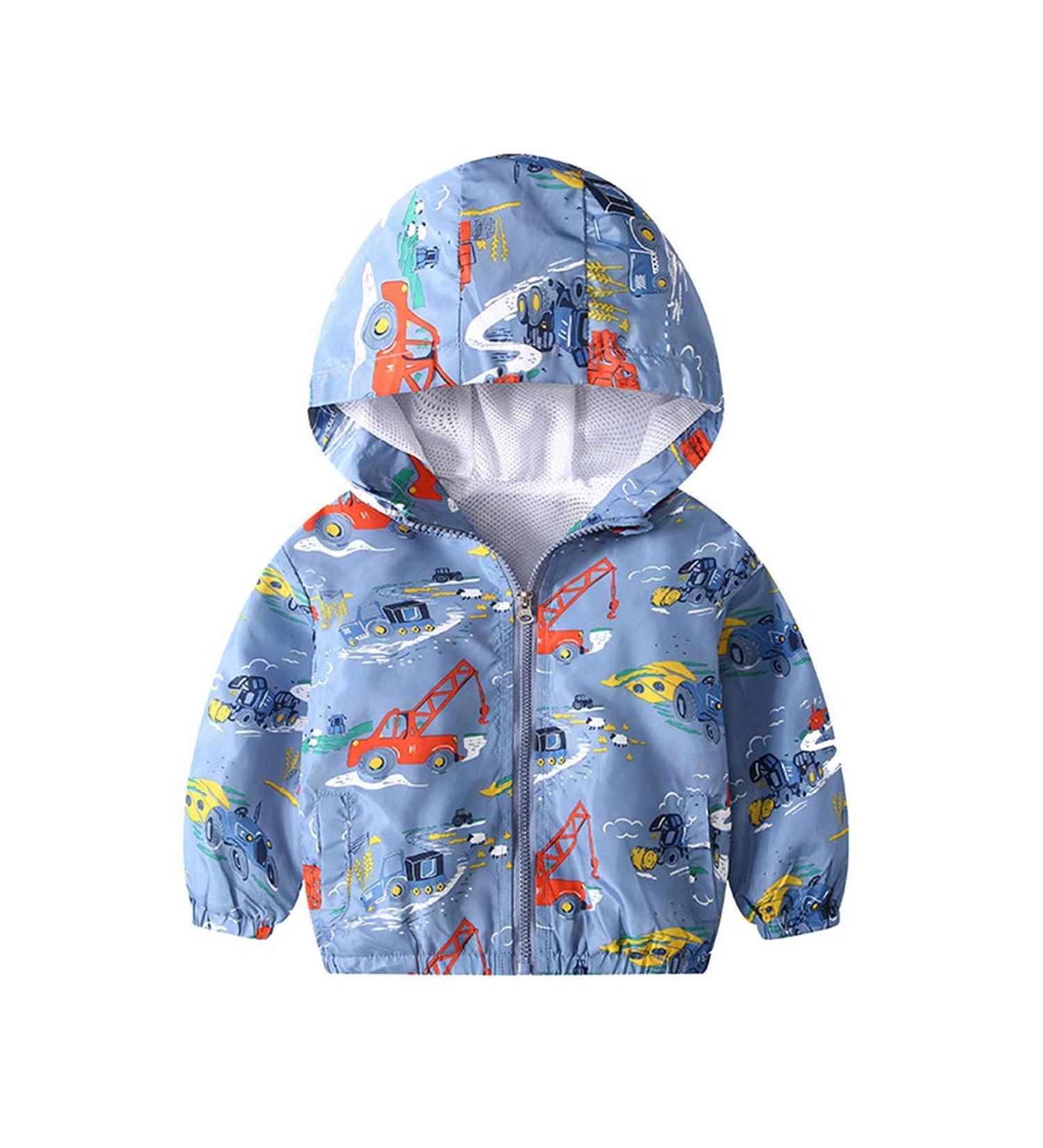 JinBei Boy Toddler Waterproof Windbreaker Jacket | 1-7 Years | Hooded Zip Coat | Sunscreen Outwear | Excavatrice Design | 120 Size - Buy Online on SooperMarket.com