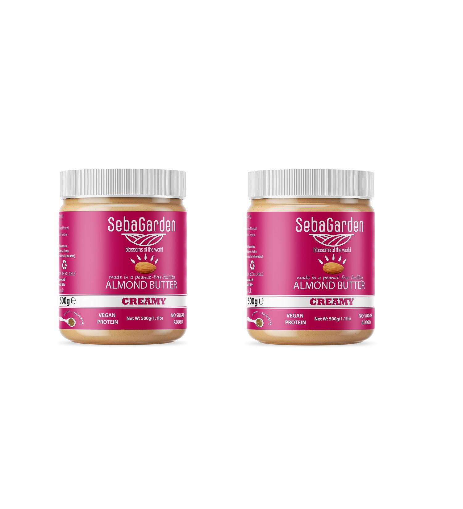 Almondmus Seba Garden 1kg - Pure Natural Creamy Californian Almond Butter Spread | 100% Almonds | Keto & Paleo Friendly | No Sugar Additives (2 Pack) - Buy Online on SooperMarket.com