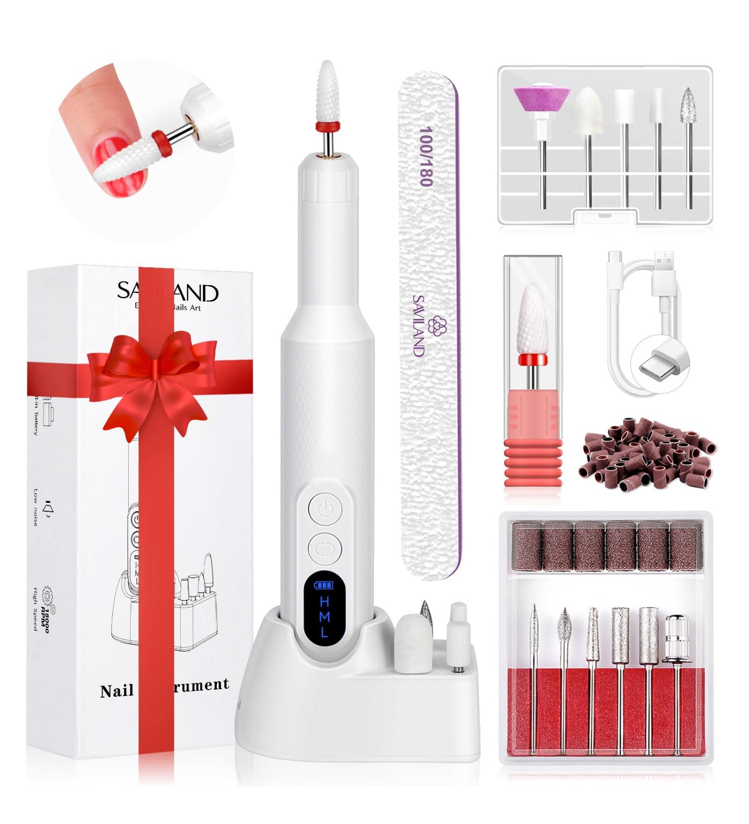 SAVILAND Electric Nail File 2024 - Portable White Nail Drill PRO with 12 Bits | Fast Nail Art Removal & Perfect Gift for Nail Lovers - Buy Online on SooperMarket.com