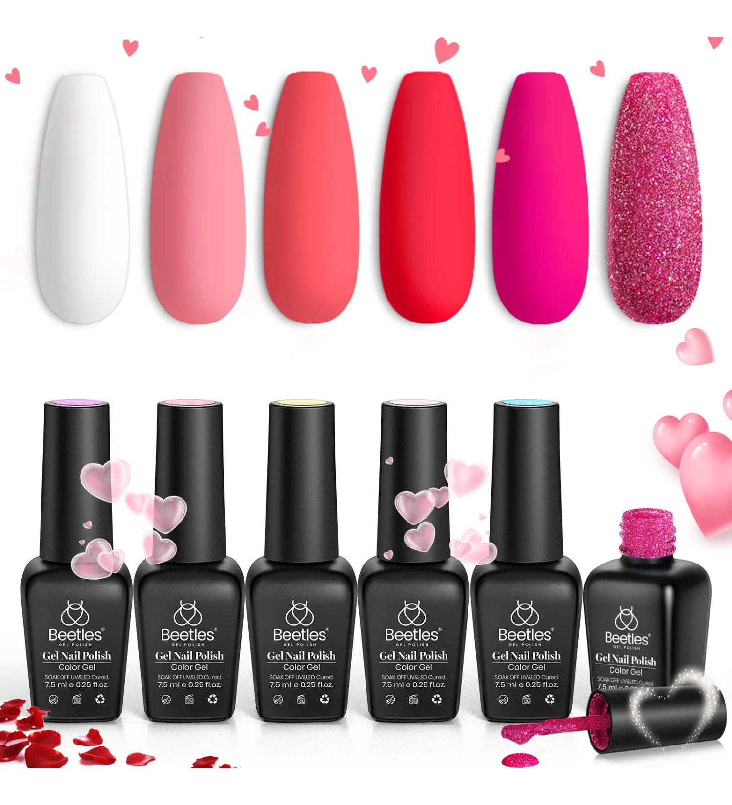 Beetles Gel Nail Polish Set - 6 Colors Sweetheart Candies Collection - Pink Glitter Gifts for Women - Soak Off Nail Gel Kit for Manicure - 0.25 Fl Oz (Pack of 6) - Buy Online on SooperMarket.com