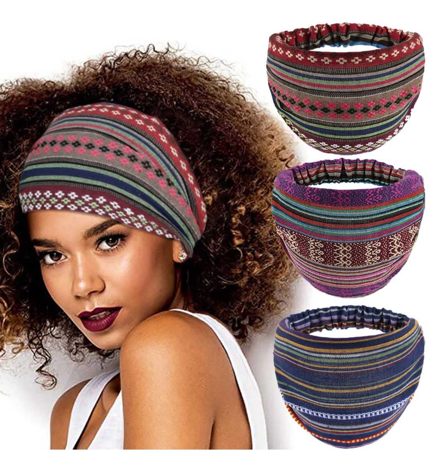 Cakure Boho Wide Headbands Set - Pack of 3 for Women and Girls | African Head Wraps, No Slip, Elastic Sweat Bands for Yoga Workout - Buy Online on SooperMarket.com