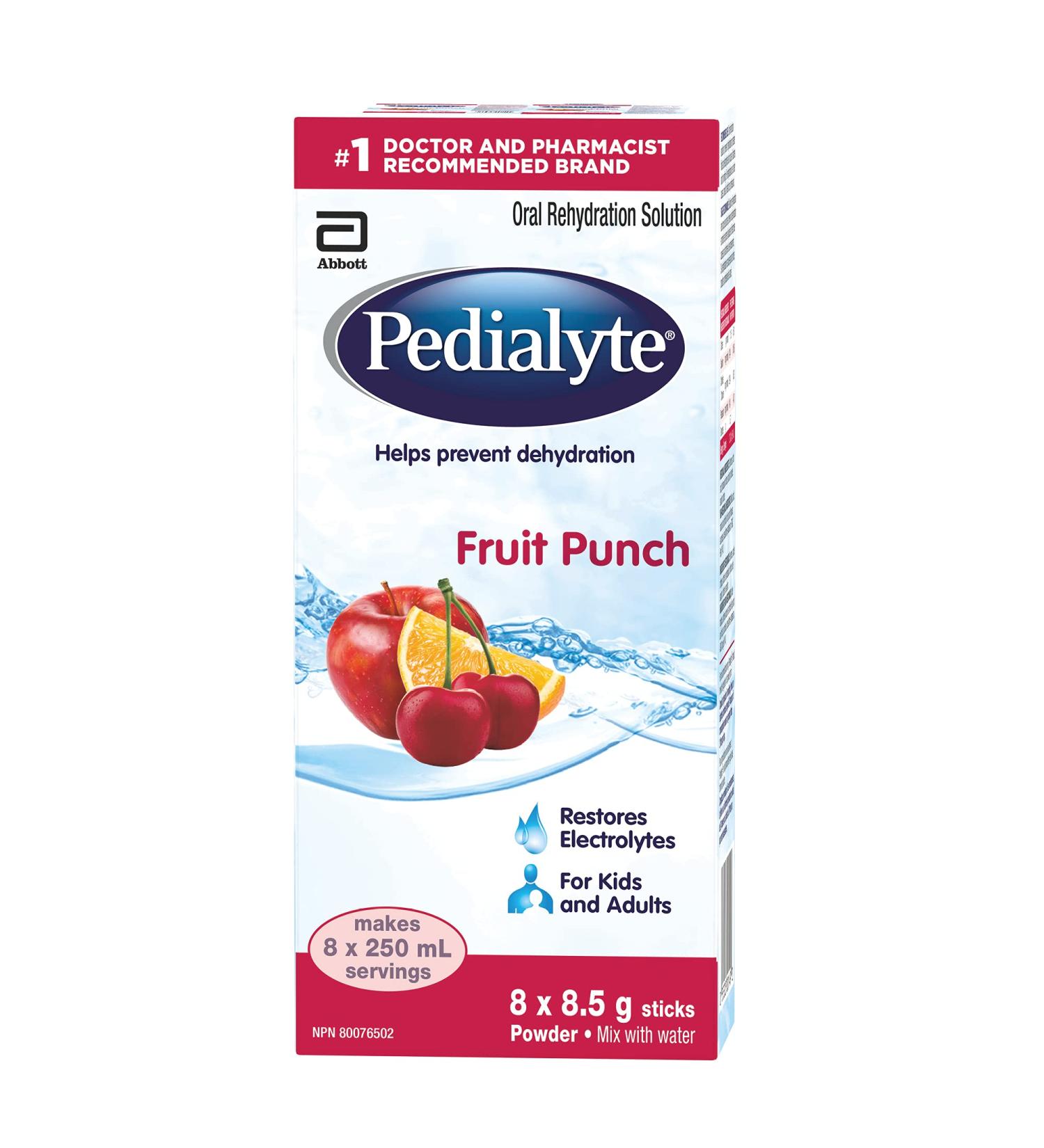 Pedialyte Electrolyte Powder Sticks Oral Rehydration Solution Fruit Punch 8 x 8.5 g Electrolyte Powder Packets Drink Flavored Fruit Punch 8 Count (Pack of 1) - Buy Online on SooperMarket.com