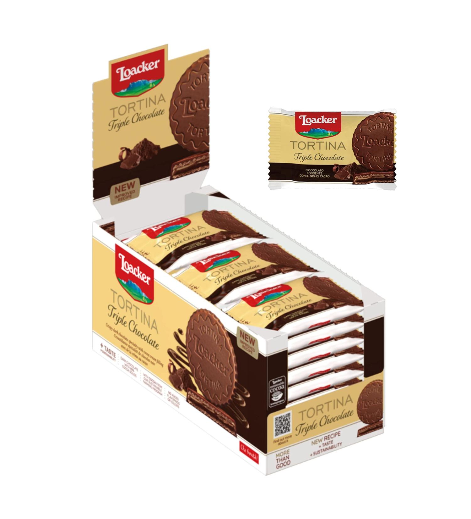 Buy Loacker Tortina Triple Choc - Crispy Chocolate Waffle Tarts | 24 Pcs of Gourmet Coffee Biscuits & Chocolate Shells - International Shipping Available - Buy Online on SooperMarket.com