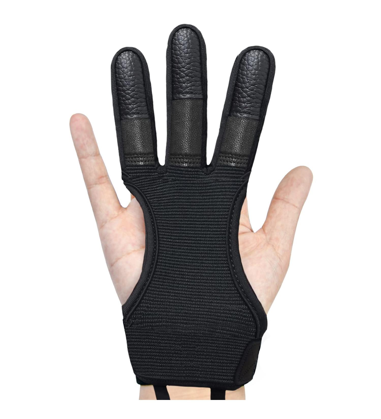 IndoorJoy Archery Gloves - Three Finger Protective Gloves for Men, Women, Teenagers, and Adults - Beginner Archery Accessories for Hunting - Leather Finger Guards - Large Thickened Black - Buy Online on SooperMarket.com