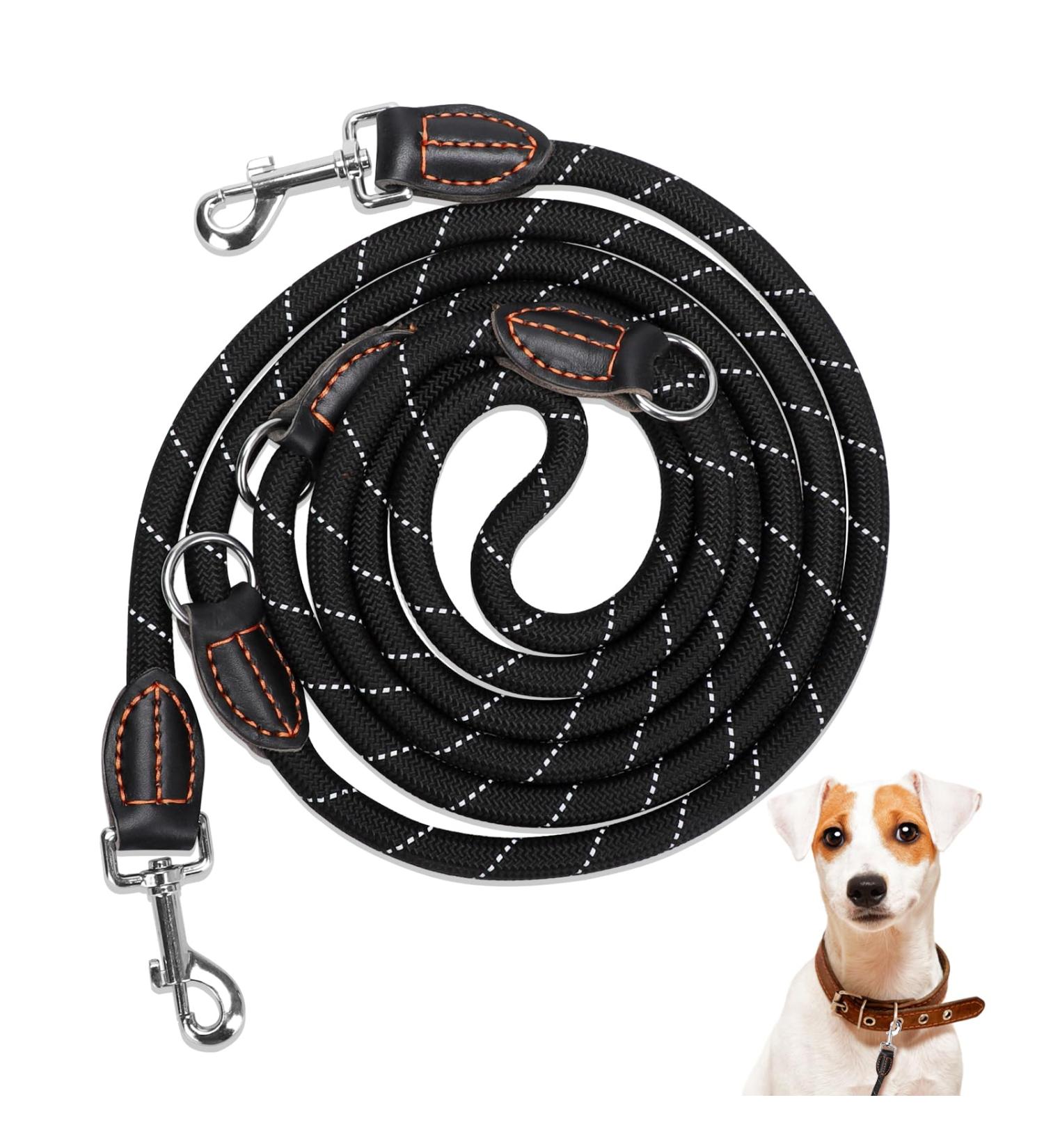 Adjustable Reflective Dog Leash for Large & Medium Dogs - 3M Nylon Lead with Double Carabiner Hooks - Buy Online on SooperMarket.com