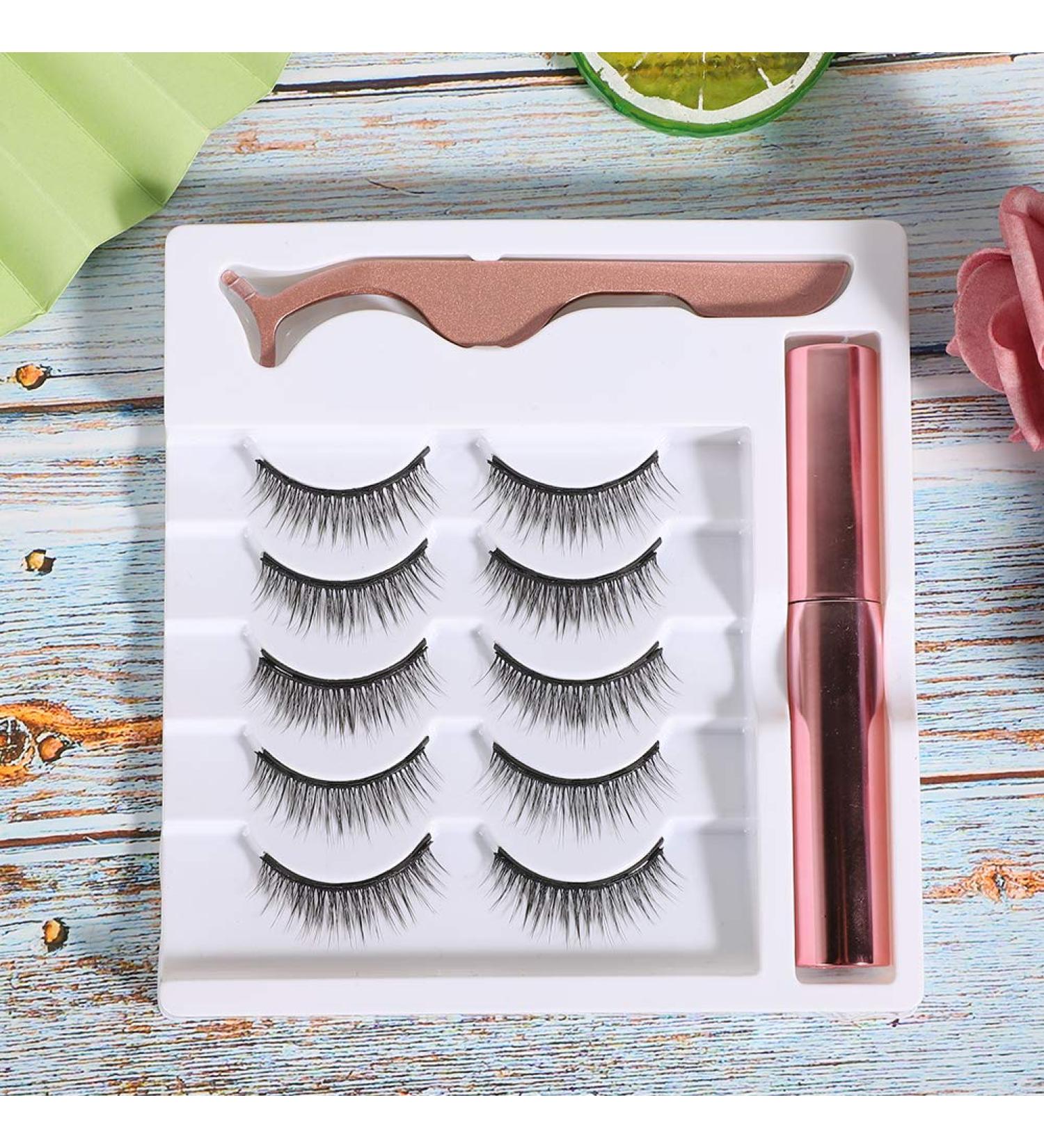 Magnetic Eyeliner & Eyelash Kit - 5 Pairs 3D No Glue Needed | Easy Application with Tweezers - Buy Online on SooperMarket.com