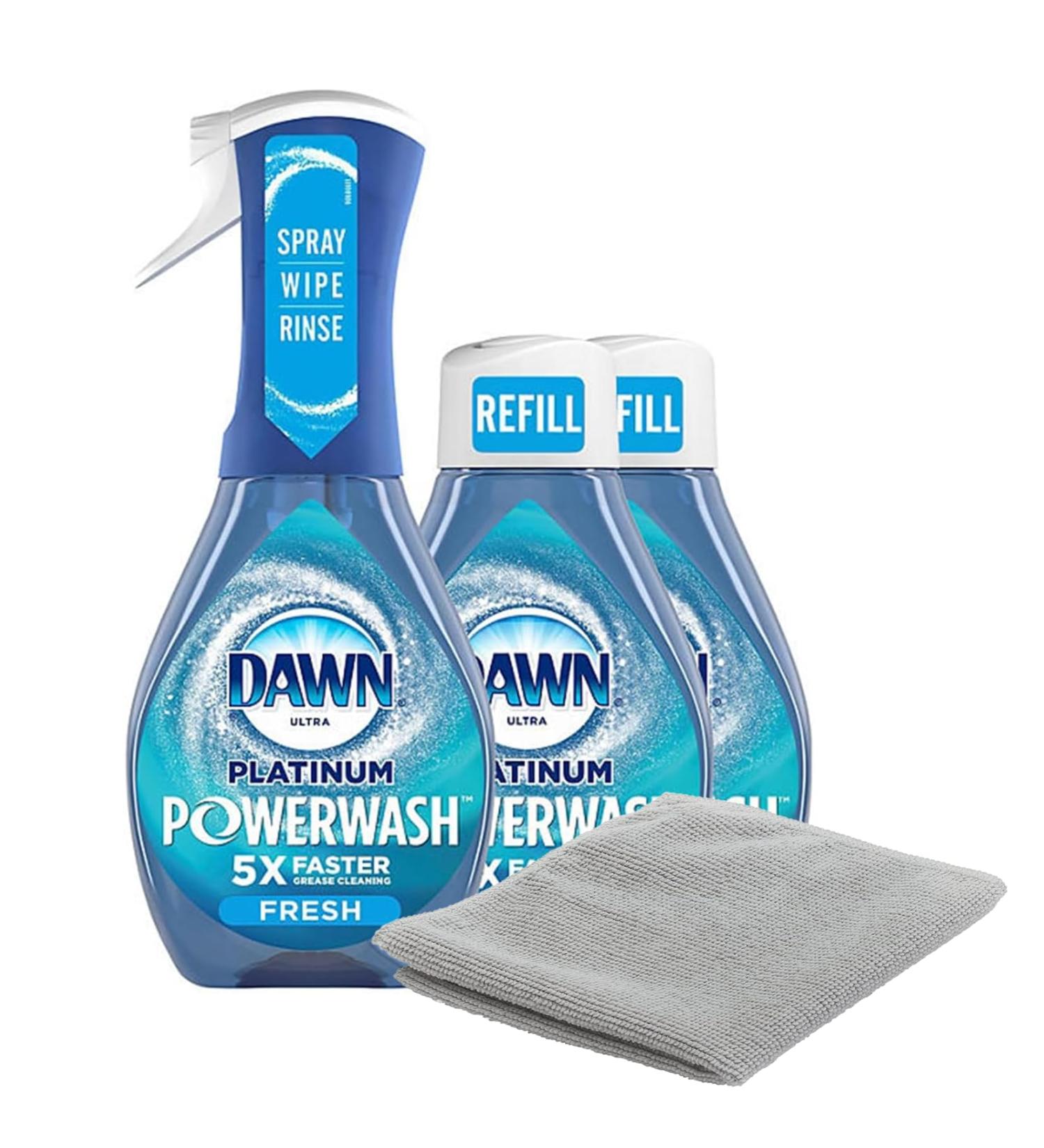 PURPUR Dawn Platinum Powerwash Dish Spray & Soap Refill Set - Fresh Scent 1 Spray + 2 Refills & Microfiber Cloth - International Shipping Available - Buy Online on SooperMarket.com