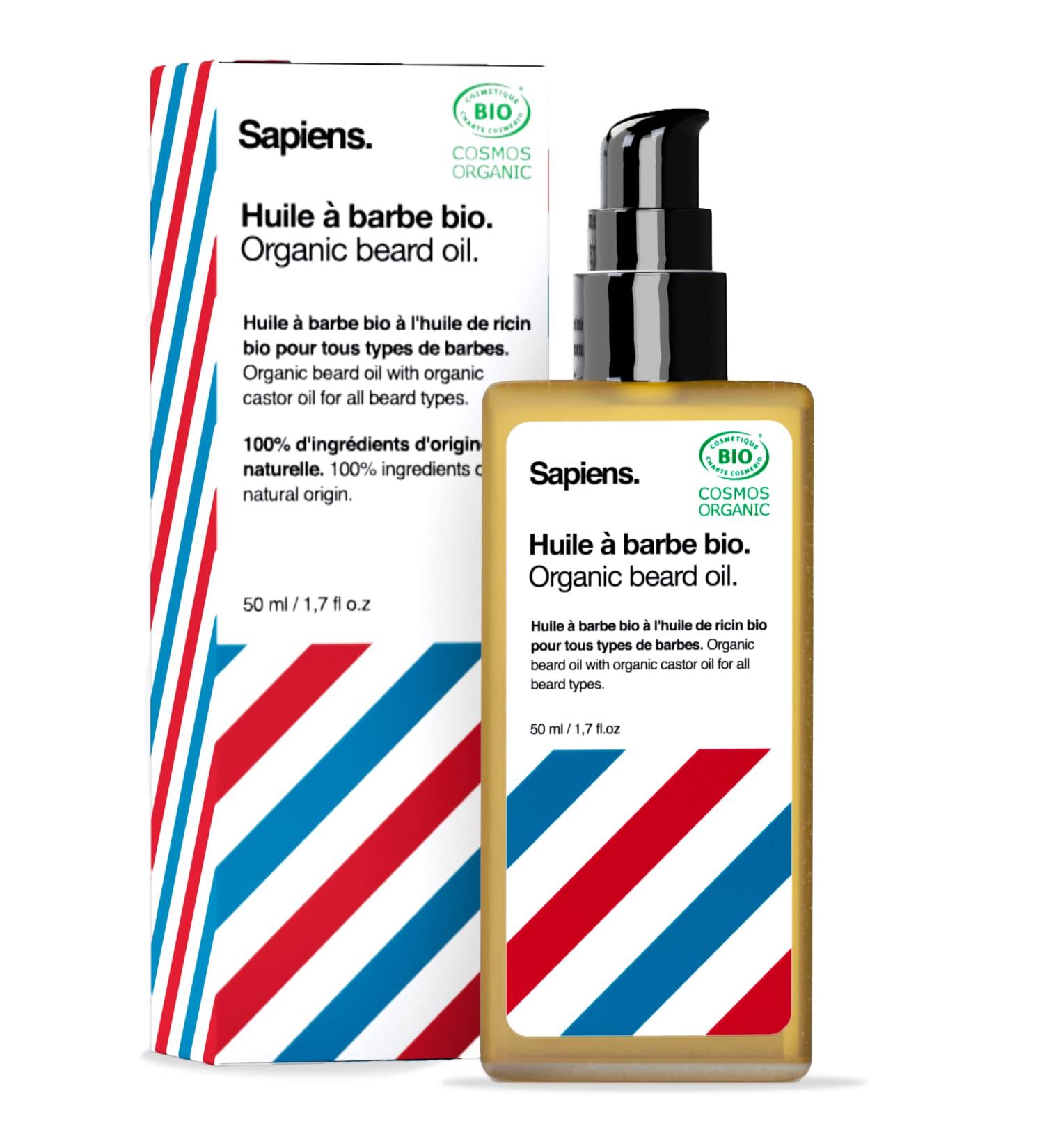 Sapiens Barbershop Beard Oil 50ml - Cosmos Organic Certified Beard Growth Oil - Natural Oils for Moisturizing and Promoting Growth - Made in France - Buy Online on SooperMarket.com