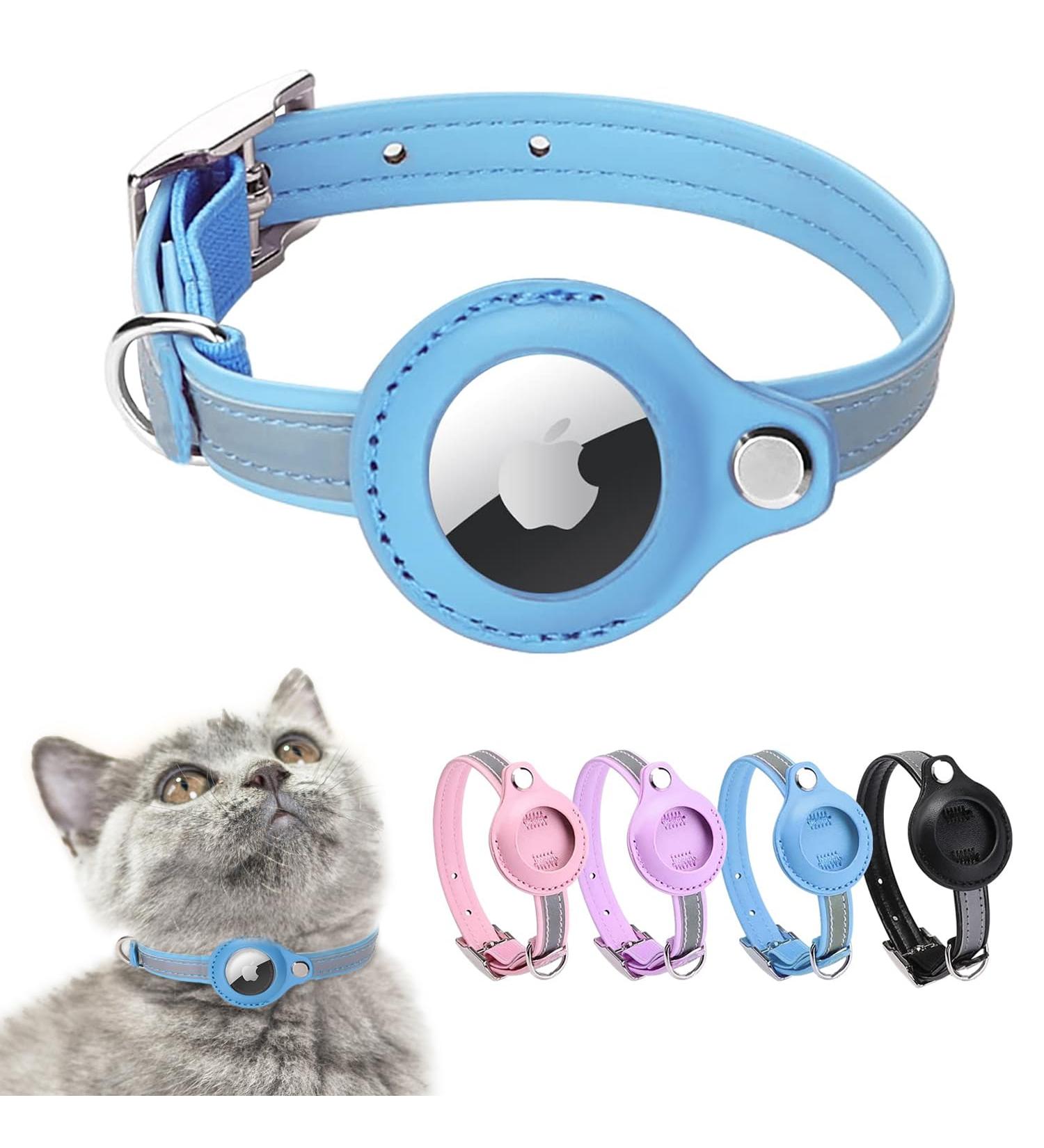 Shop Adjustable Leather Airtag Cat Collar - Reflective GPS Tracking Neck Band for All Cat Sizes (S Blue) - Anti-Losing Solution - Buy Online on SooperMarket.com