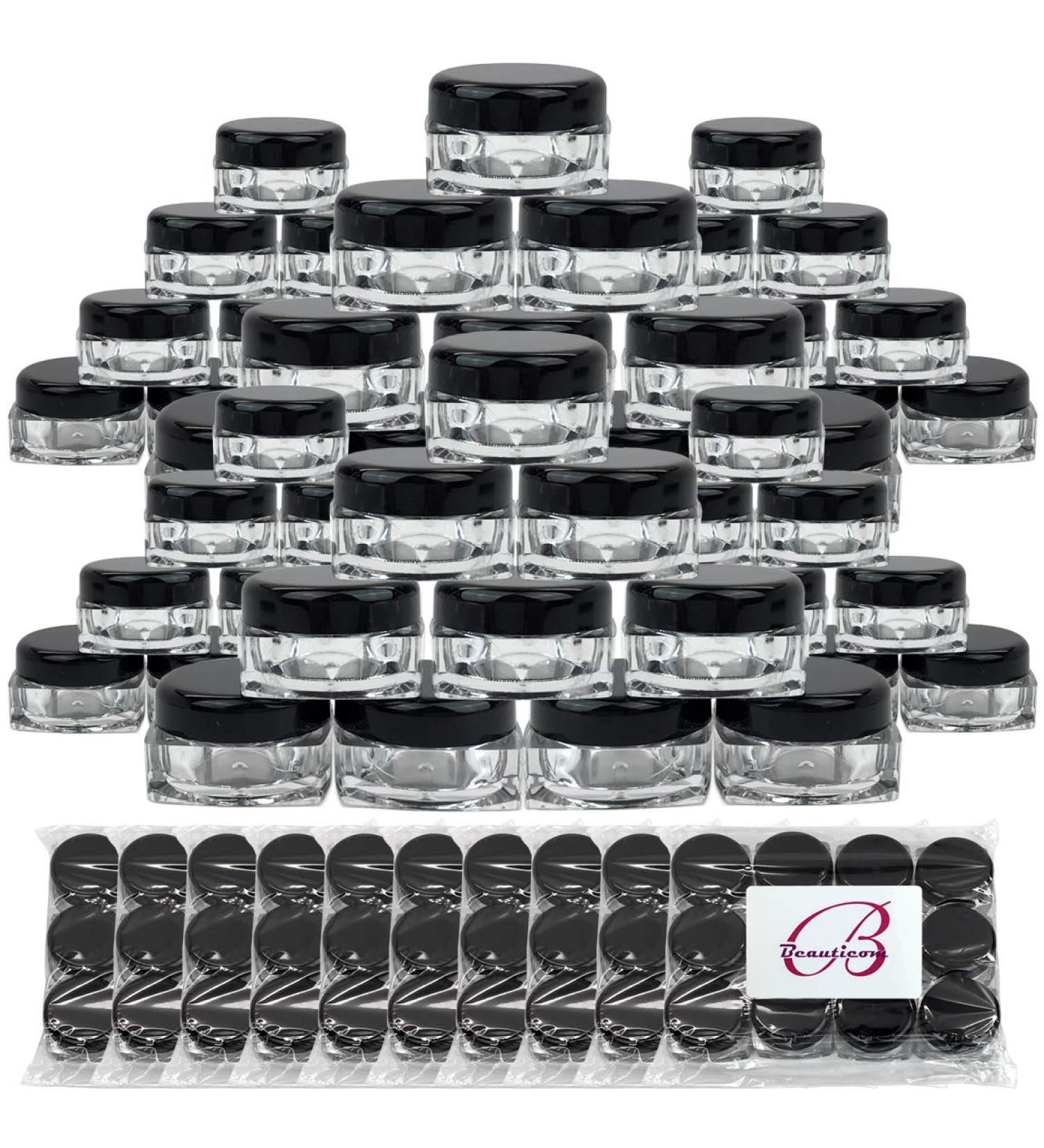 144 Pieces Beauticom 5G Clear Square Jars with Black Lids - BPA Free Containers for Scrubs Oils Creams & Lotions Ideal for International Shipping - Buy Online on SooperMarket.com