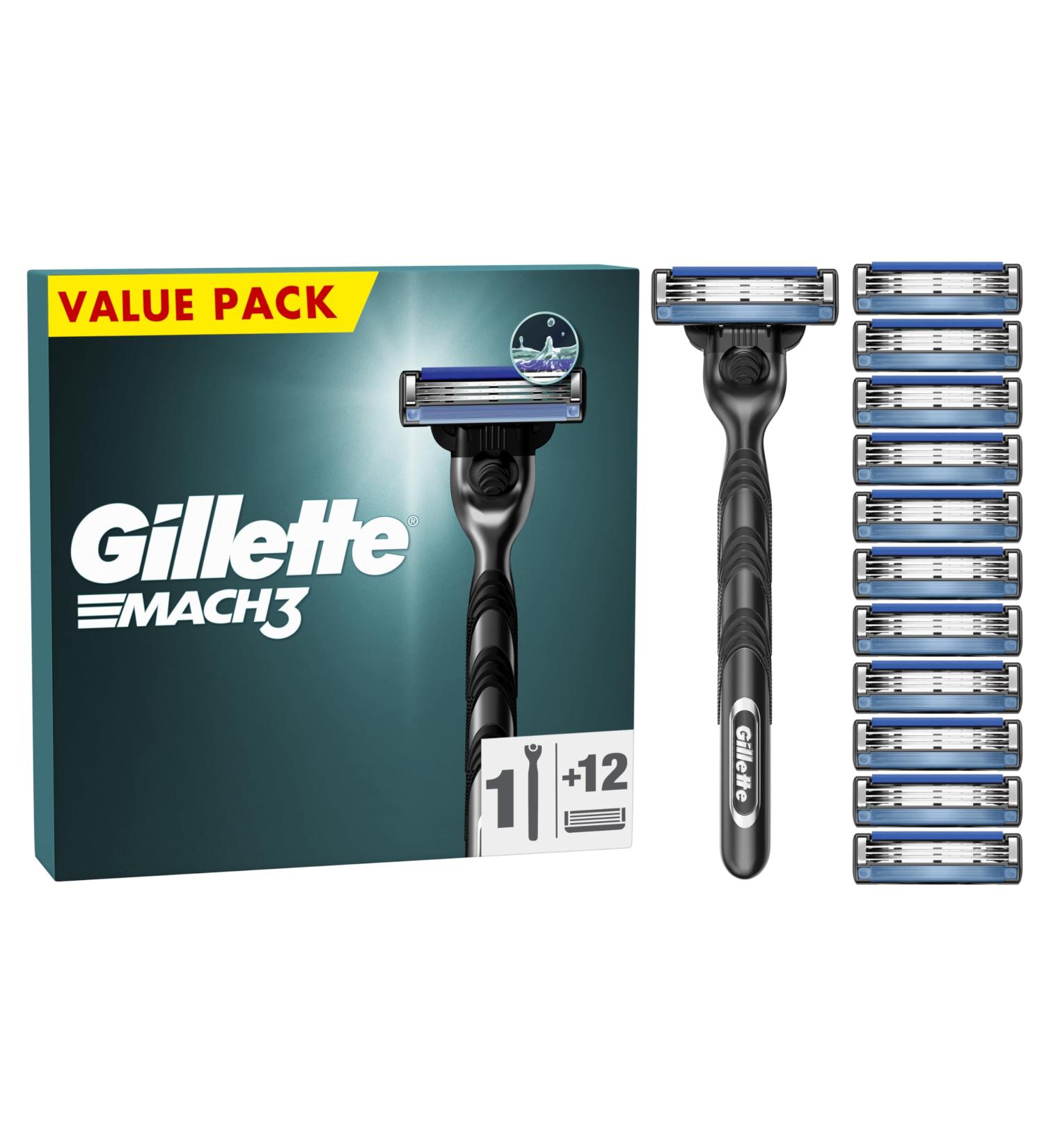 Gillette Mach3 Men's Razor + 12 Razor Blade Refills - Smooth Shave with 3 Blades - Buy Online on SooperMarket.com