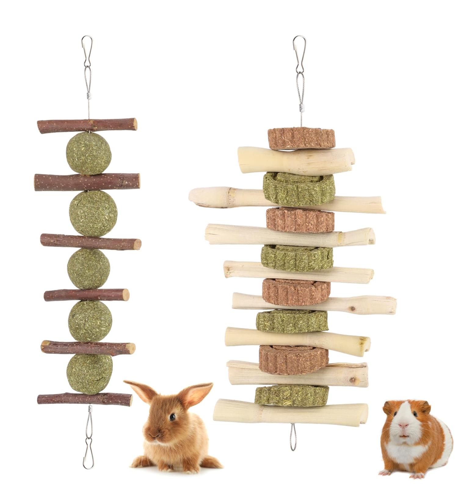 Fantesi 2-Piece Rabbit Toys Set - Kieletzeiten & Kachtiele with Apple Wood Chew Timothy Hay Sticks & Carrot Cake | Ideal Dental Care for Bunnies Hamsters Mice & Chinchillas - International Shipping Available - Buy Online on SooperMarket.com