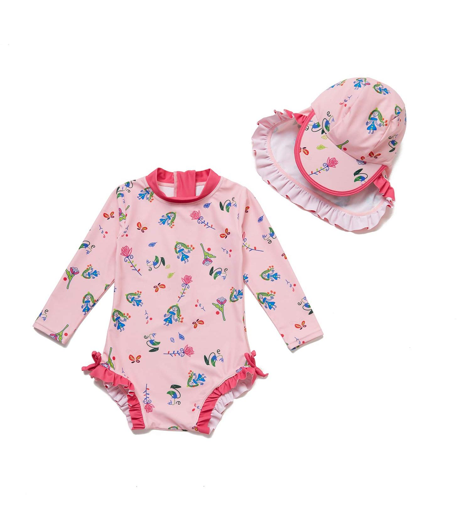 BONVERANO Baby Girls Long Sleeve Swimsuit UPF 50+ Toddler Bathing Suit | 18-24 Months Pink - Buy Online on SooperMarket.com