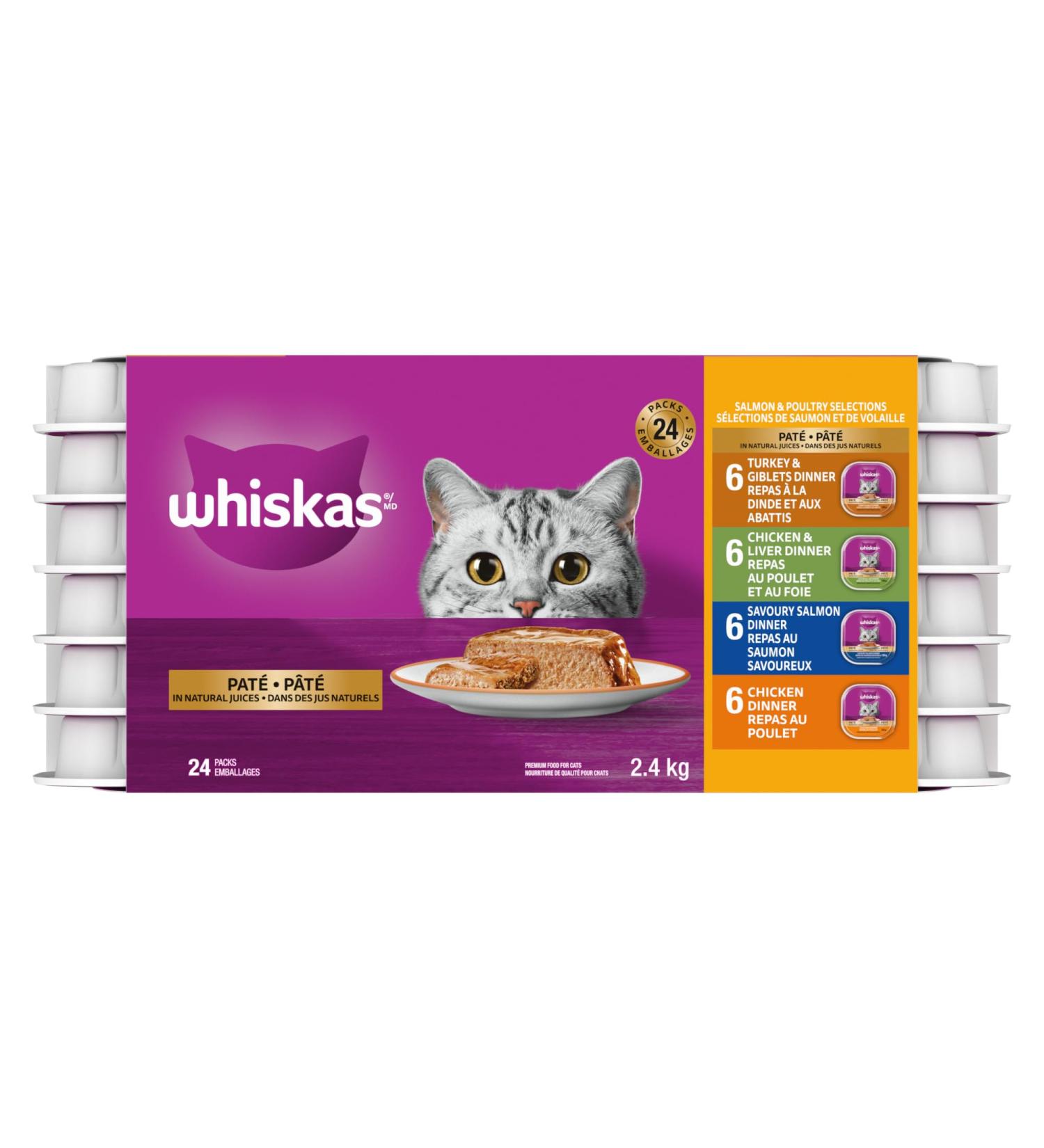 WHISKAS Salmon and Poultry Selections Adult Wet Cat Food Pat 100g (24 Pack) Cat Food Salmon & Poultry Selections 100 g (Pack of 24) - Buy Online on SooperMarket.com
