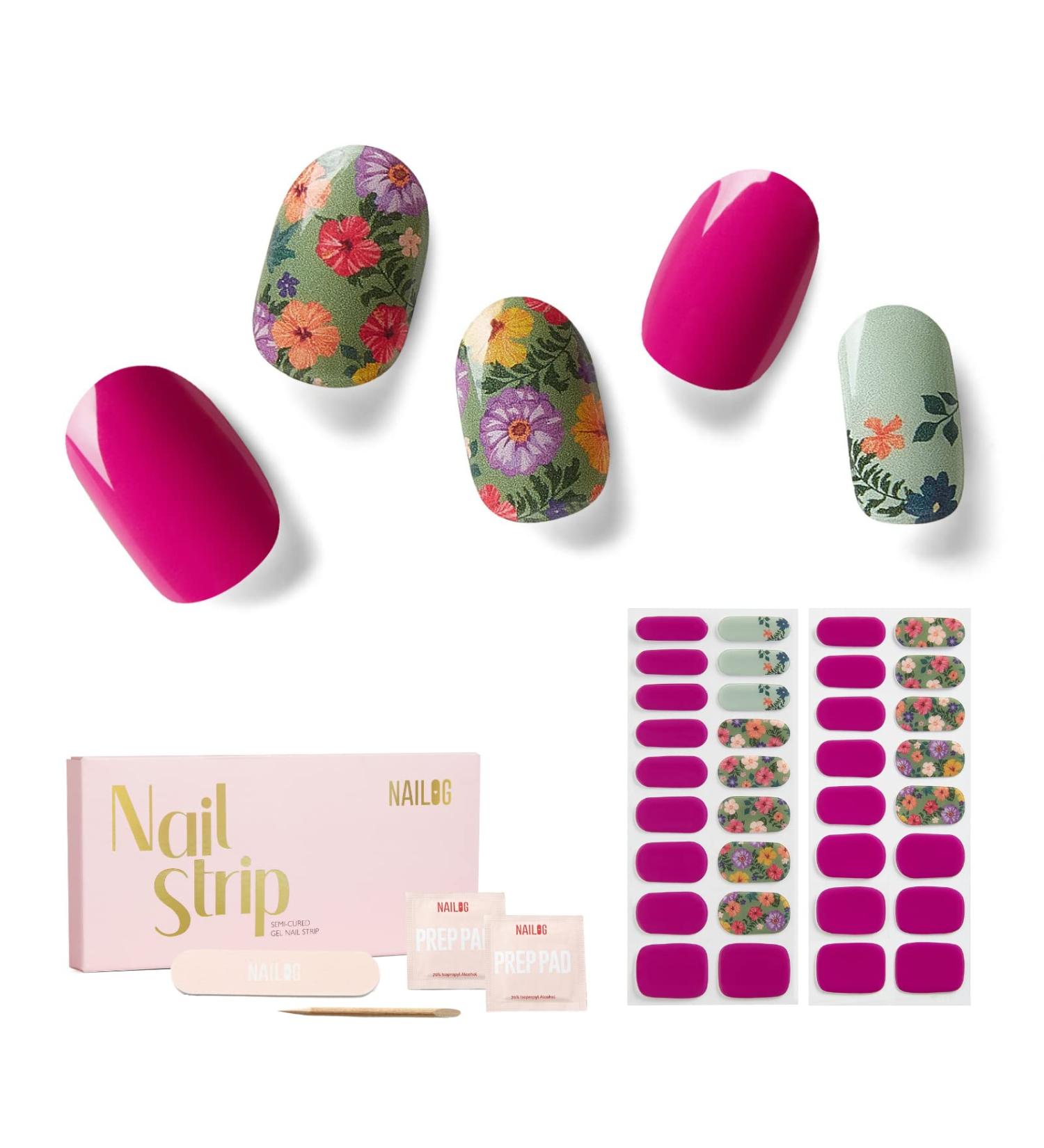 NAILOG Semi Cured Gel Nail Strips 34 pcs Salon-Quality Gel Nail Stickers Long Lasting Nail Wraps for Women with Soft Gel Finish Retro Jungle - Buy Online on SooperMarket.com