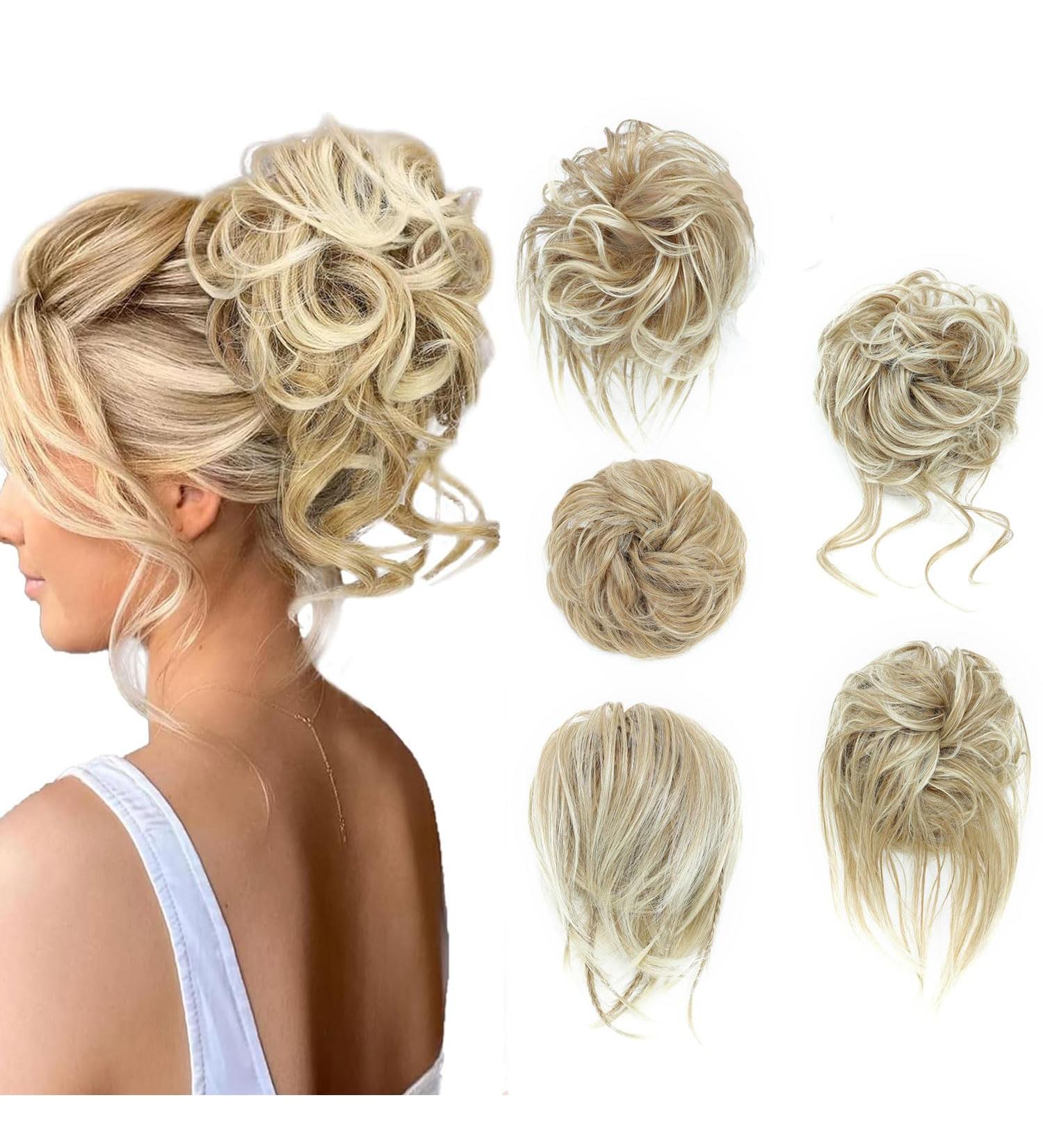 Fulang Hair 5 Pack - Wavy Large Bun Hair Parts with Rubber Bands | Artificial Hair Ties for Updos & Messy Buns (27/613) - Buy Online on SooperMarket.com