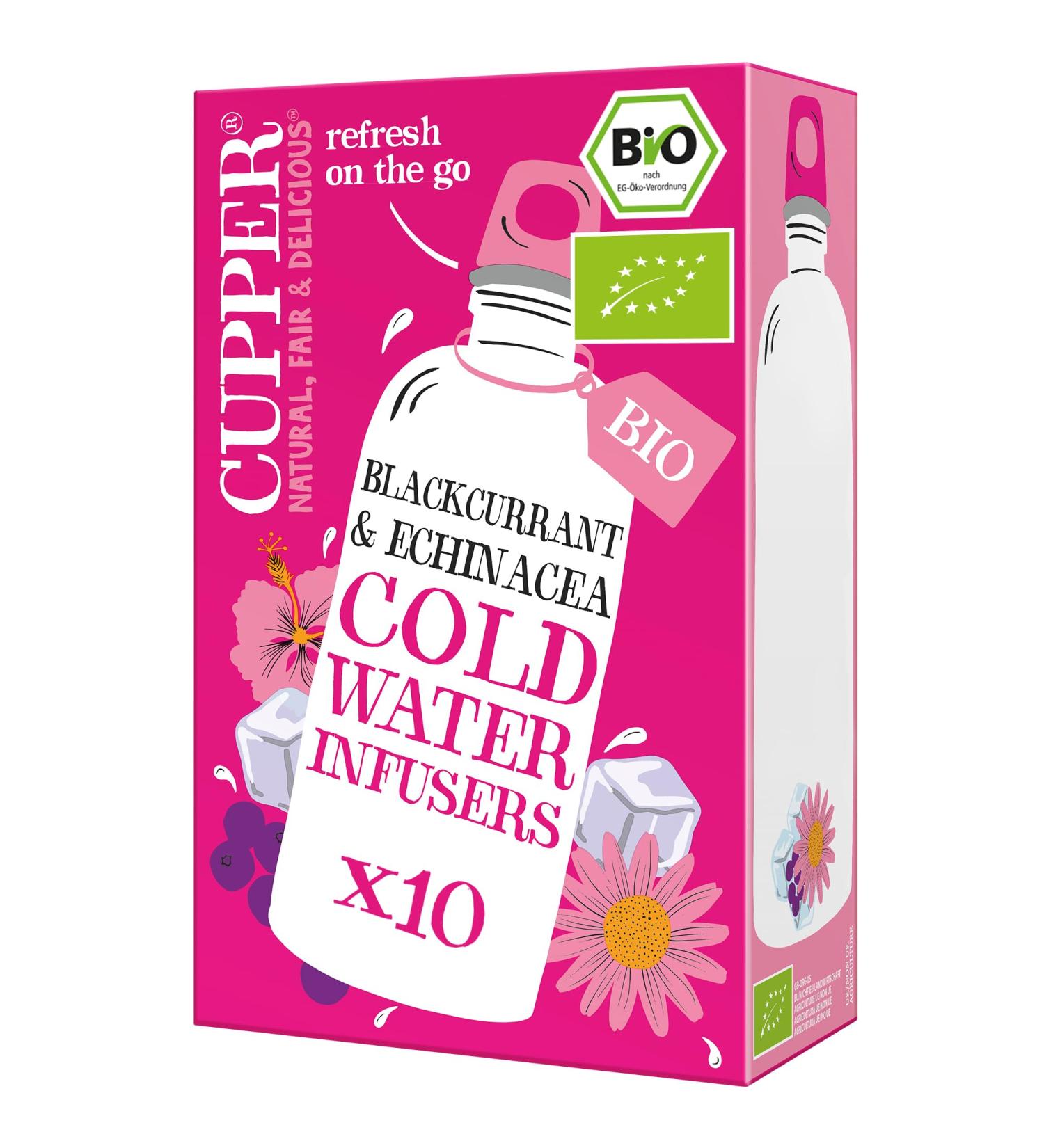 Cupper Bio Cold Water Infusers Blackcurrant & Echinacea - Fairly Traded Eco-Friendly Cold Brew Tea Bags (10 Pack) - Buy Online on SooperMarket.com