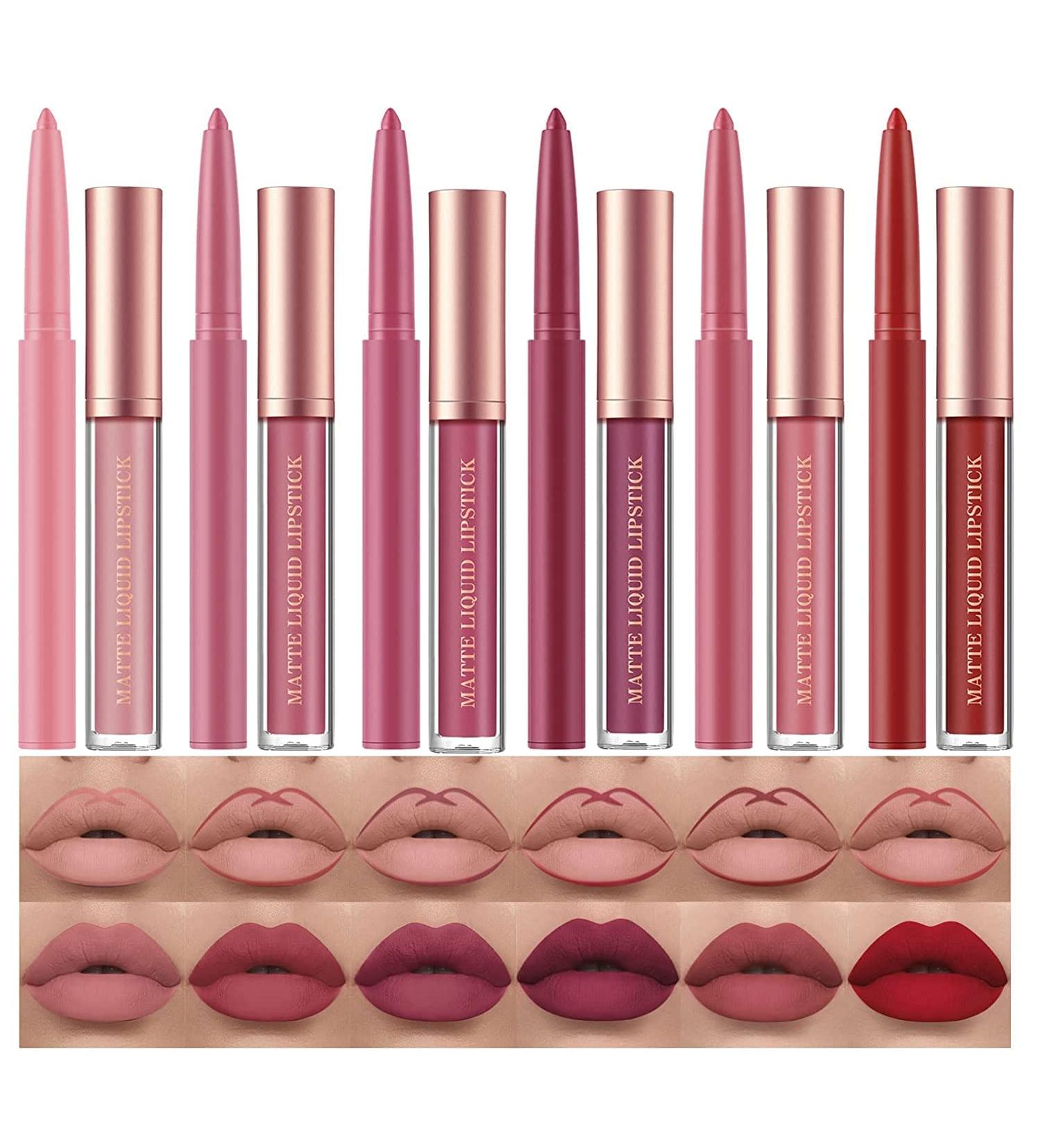 12-Piece Nude Liquid Lipstick & Lipliner Set - Long Lasting, Waterproof, Matte Finish - 24-Hour Stay, Non-Fading - Makeup Gift for Women (Set B) - Buy Online on SooperMarket.com
