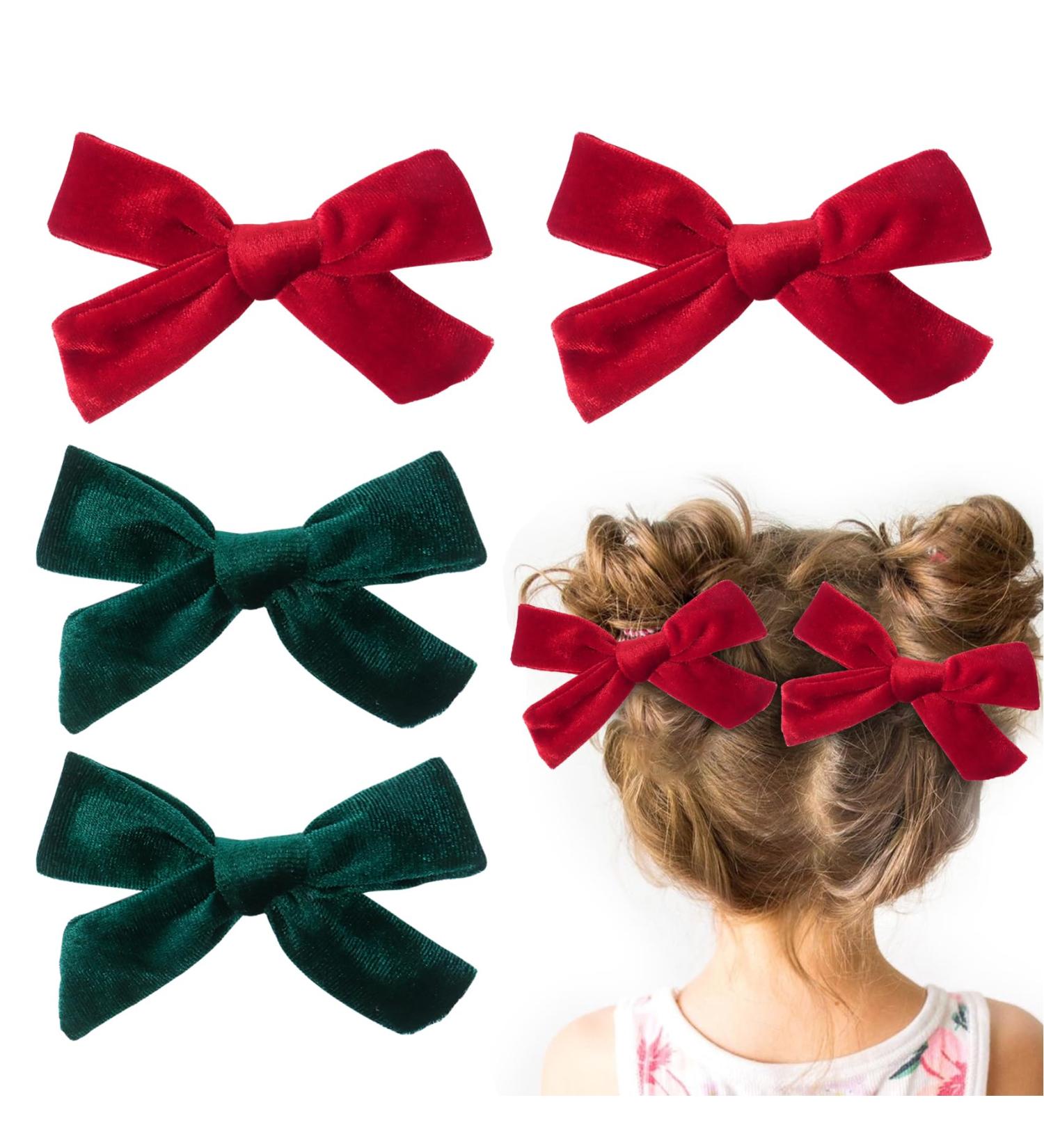 4Pcs Velvet Bow Hair Clips for Girls & Women, Christmas Hair Accessories in Red Green - 3.8 Inch - Buy Online on SooperMarket.com