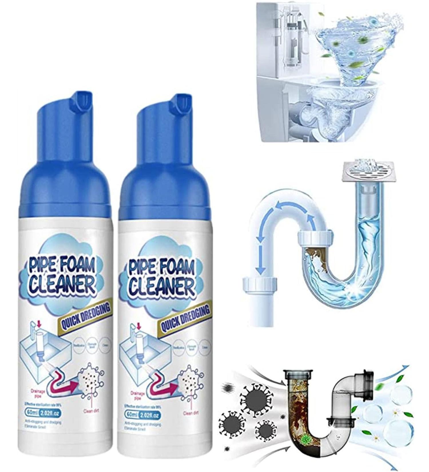 Herios Drain Foam Cleaner Liquid Hair Drain Clog Remover & Cleaner Pipe Dredge Deodorant Foam Cleaner Quick Foaming Toilet Cleaner for Kitchen Sink Toilets Sinks and Tubs (2 Pcs) - Buy Online on SooperMarket.com