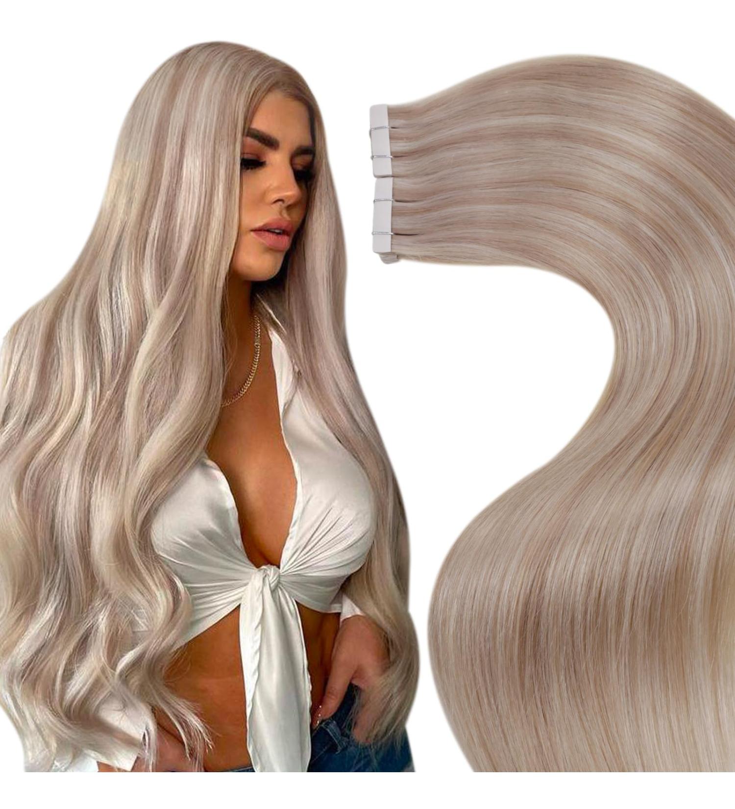 LAAVOO Tape In Hair Extensions - Real Hair Blond & Ash Blond Highlights 25cm 20PCs - Invisible & Smooth #P18/613 - Buy Online on SooperMarket.com