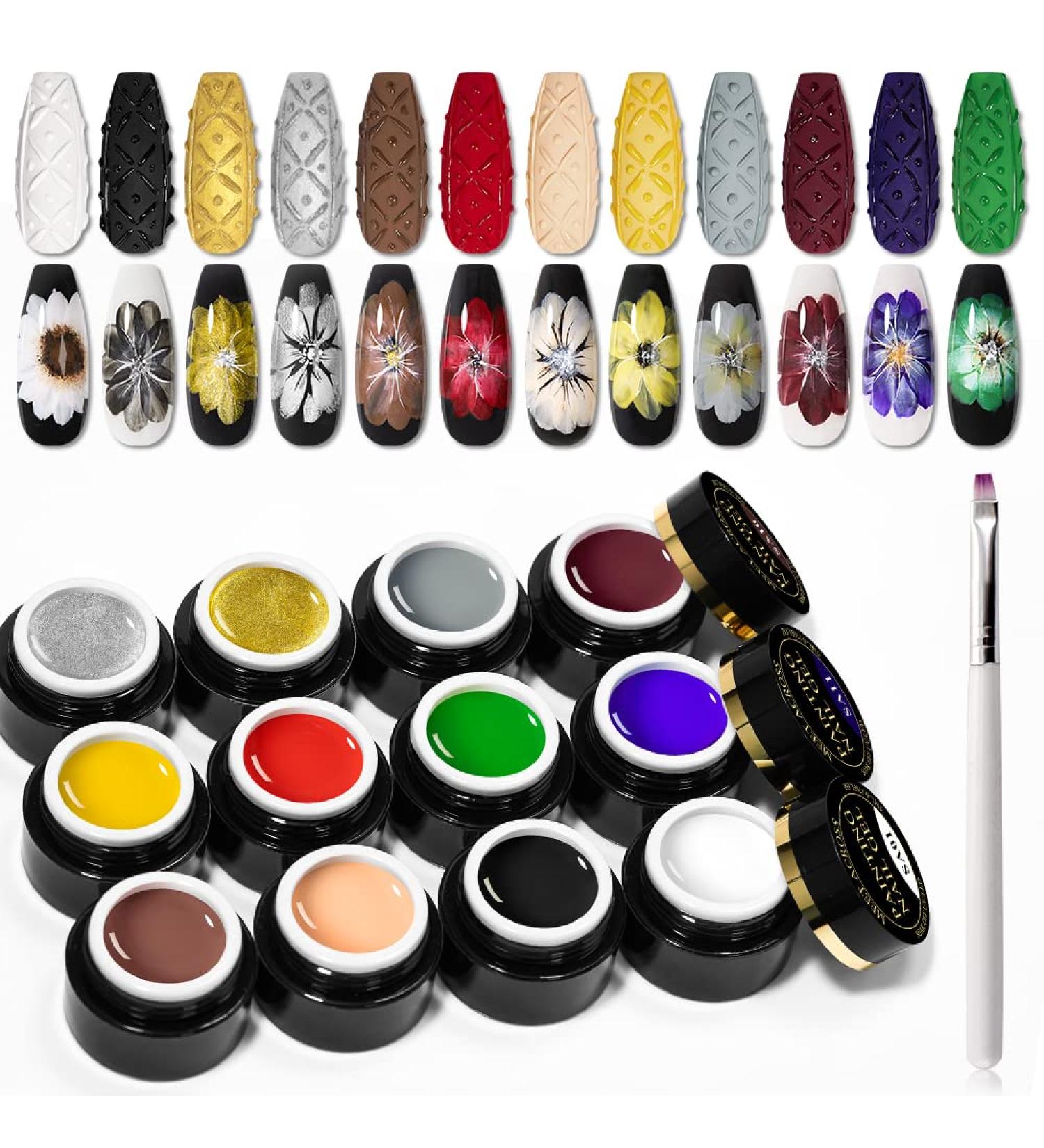 MEET ACROSS 12 Colors Painting Gel Nail Polish Kit with Drawing Brush Pen | Soak Off UV LED Gel Set for Nail Art Design - Buy Online on SooperMarket.com