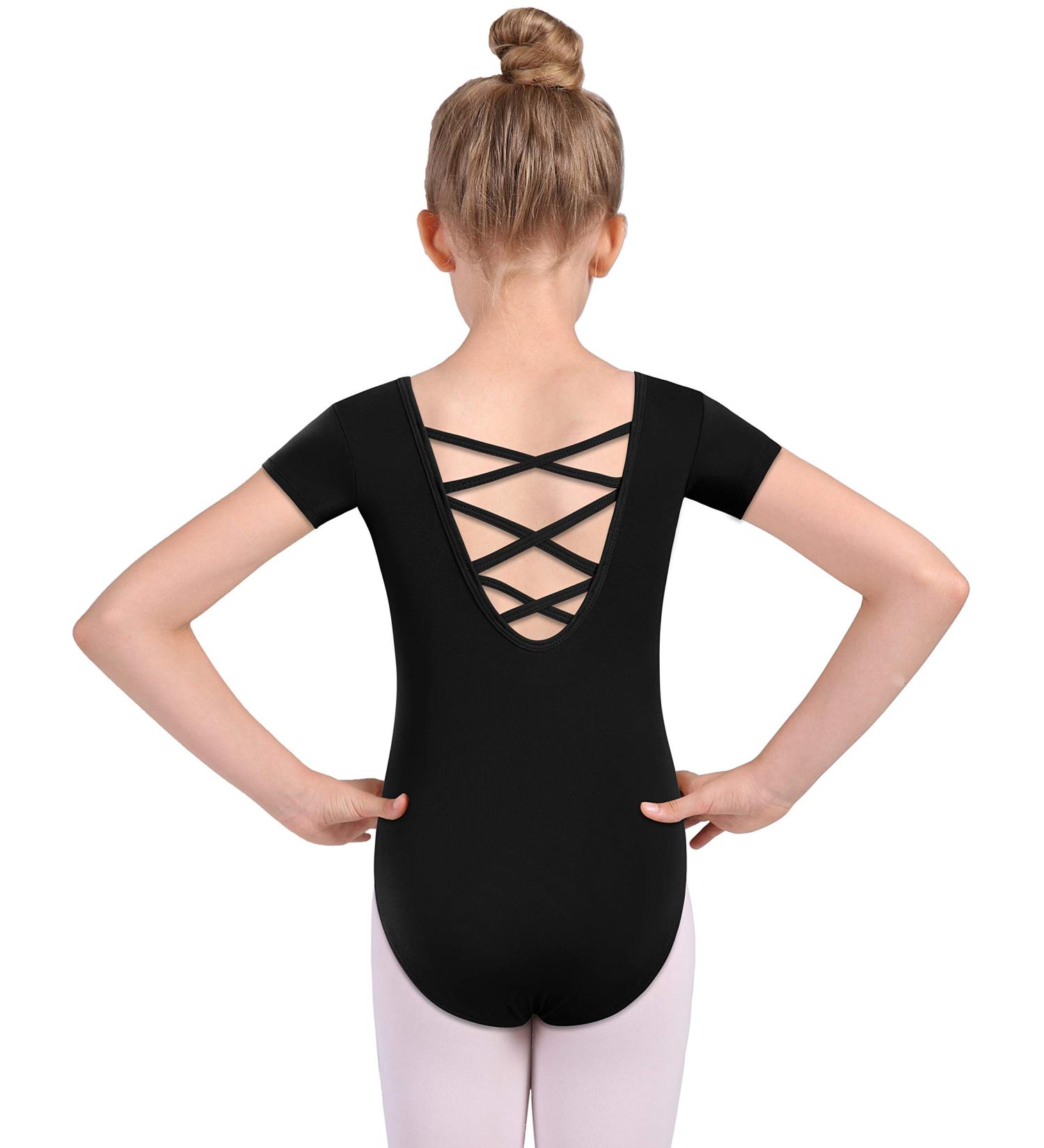 MOLLDAN Girls Dance Ballet Leotard | Short Sleeve | Criss Cross Straps | Black | Size 8-10 Years - Buy Online on SooperMarket.com