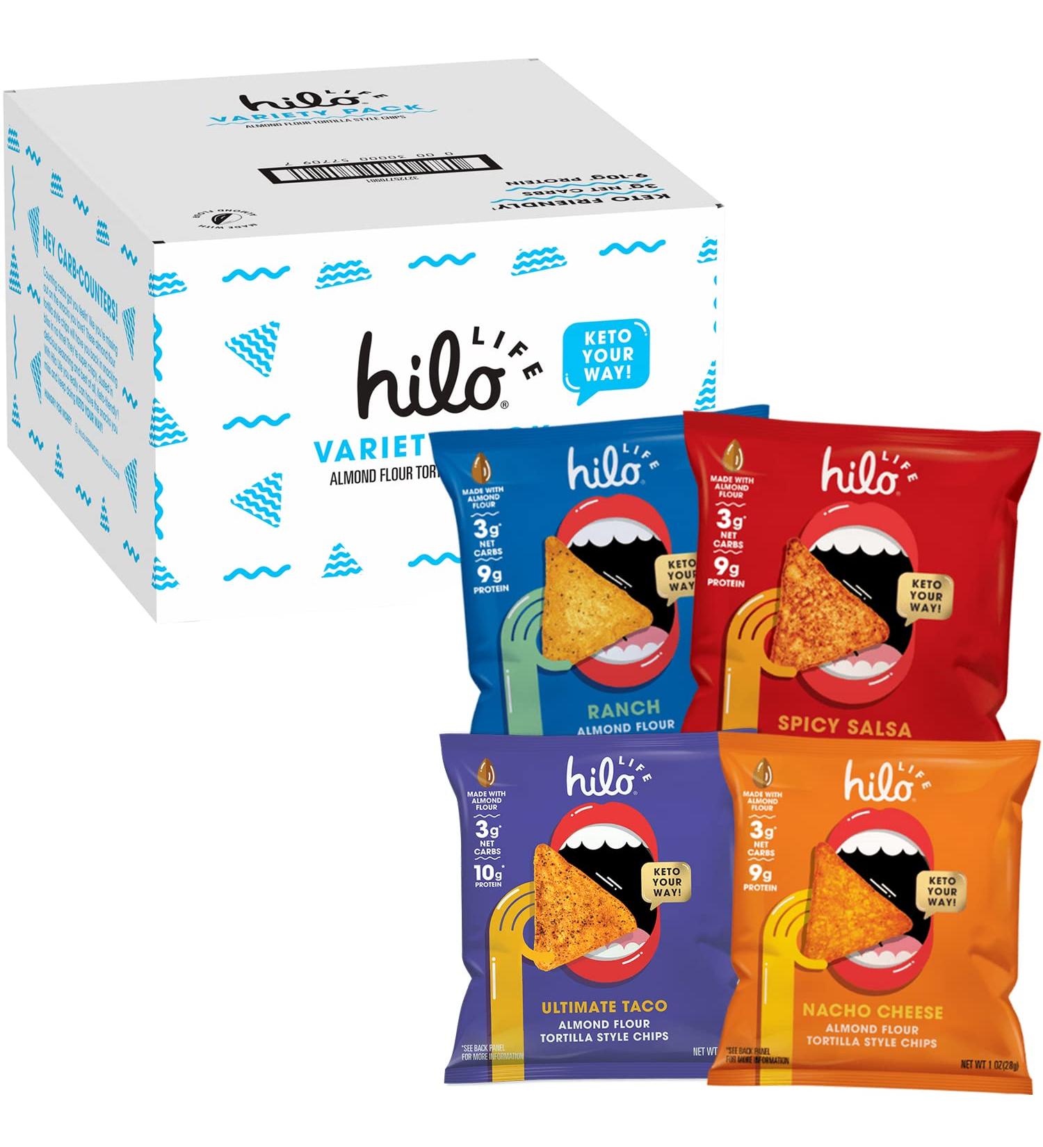 Hilo Life Low Carb Keto Friendly Tortilla Chip Snack Bags 4 Flavor Variety Pack - Nacho Cheese, Ranch, Spicy Salsa, Ultimate Taco (12 Count) - Buy Online on SooperMarket.com