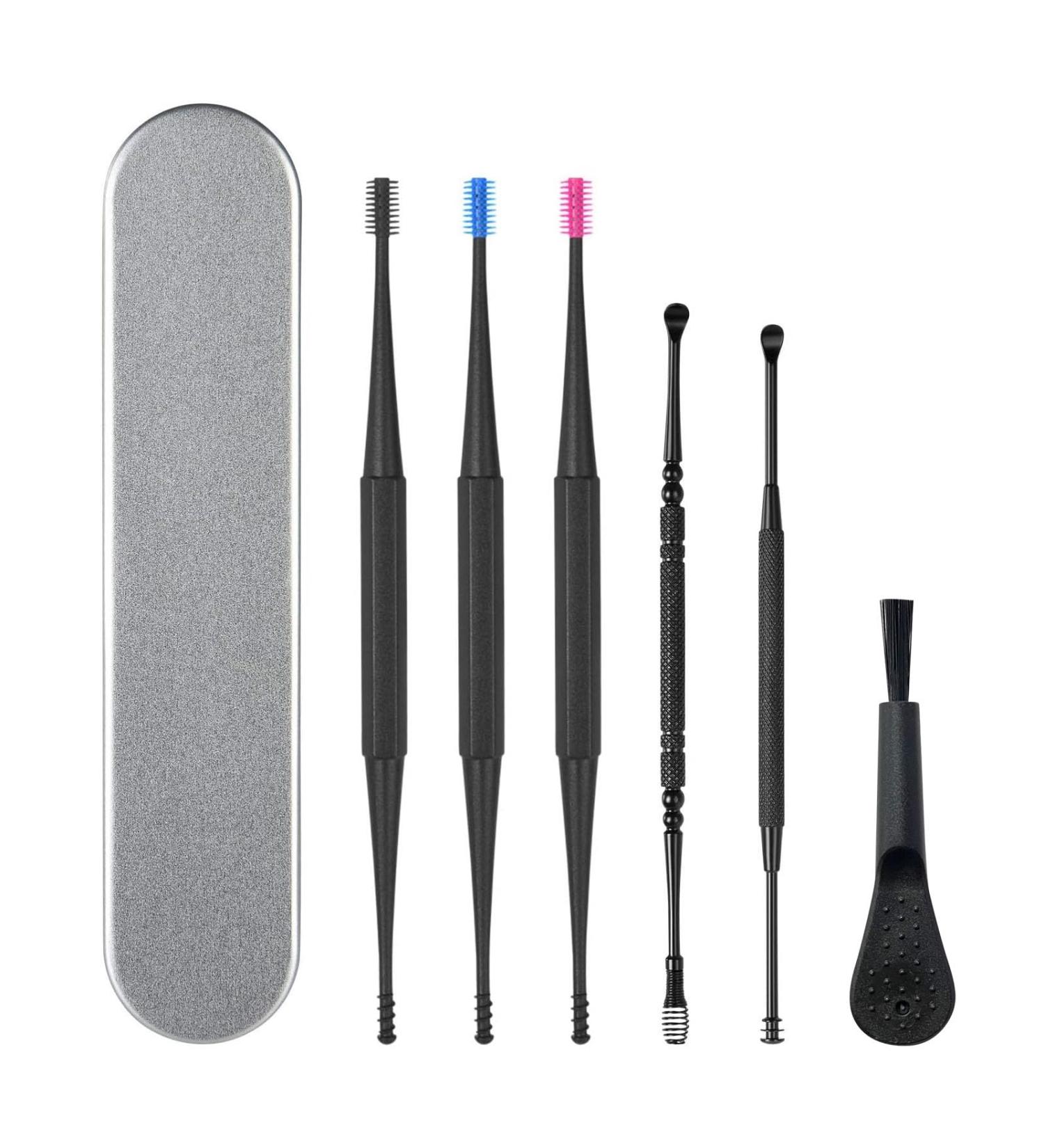 Vicloon Ear Wax Removal 7pcs Ear Cleaning Kit Ear Pick Ear Tools Set with Storage Box and Brush New Turbofan Structure Ear Cleaner Ear Wax Remover with One-Piece Earsafe Design for Adult and Kid black - Buy Online on SooperMarket.com