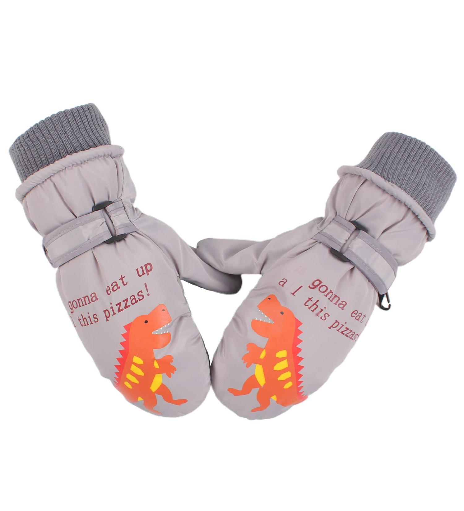 XIAOHAWANG Kids Ski Gloves - Waterproof Dinosaur Mittens for Boys and Girls (2-4 Years) - Grey - Buy Online on SooperMarket.com