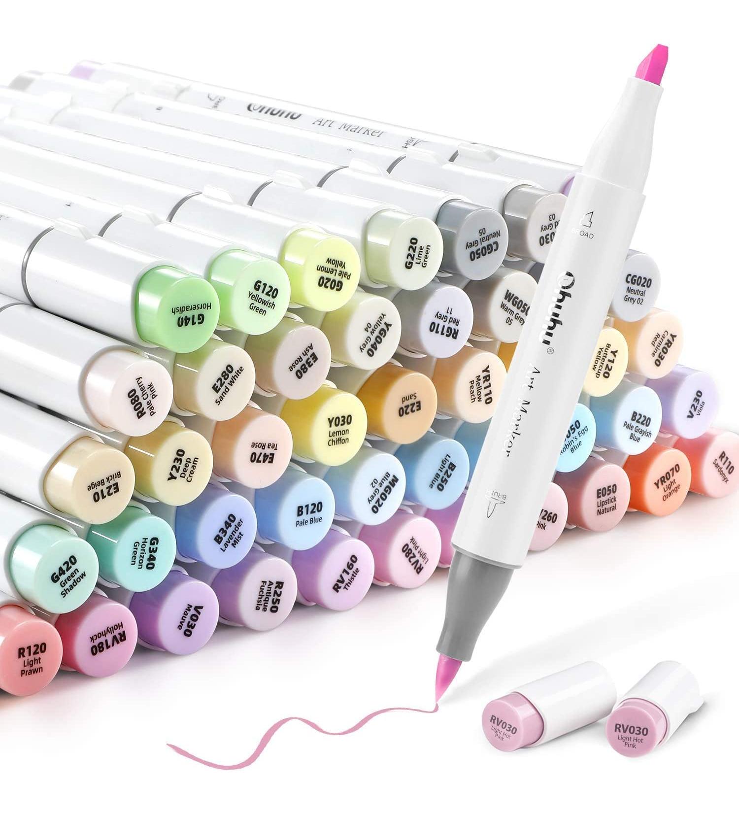 Ohuhu Pastel Markers Brush Tip - 48 Sweet Pastel Colors - Dual Tipped Alcohol Markers for Artists - Honolulu - Buy Online on SooperMarket.com