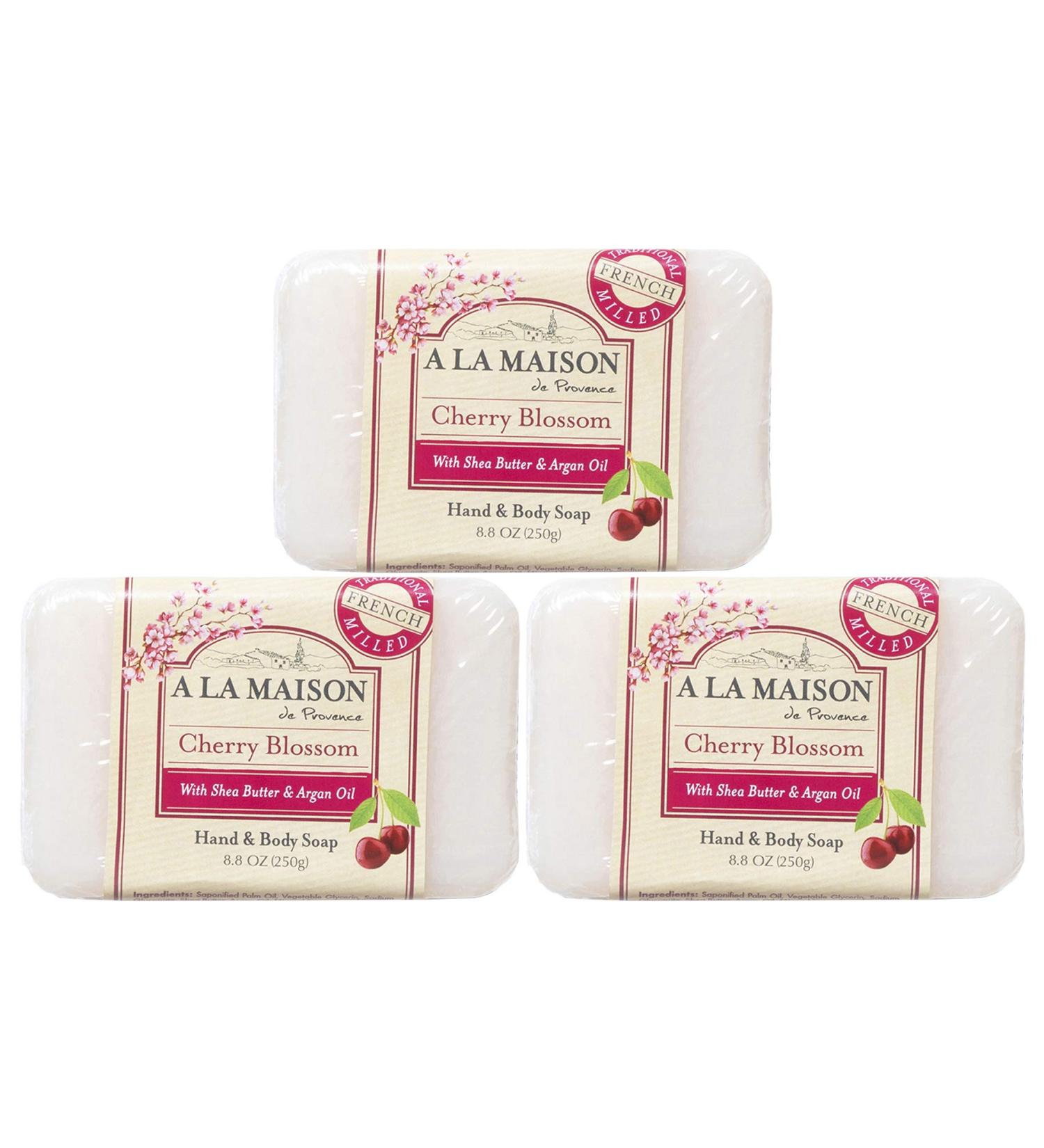 A LA MAISON Cherry Blossom Bar Soap - Triple French Milled Hand Soap Bar (3 Bars x 8.8 oz) 3 Pack - Buy Online on SooperMarket.com