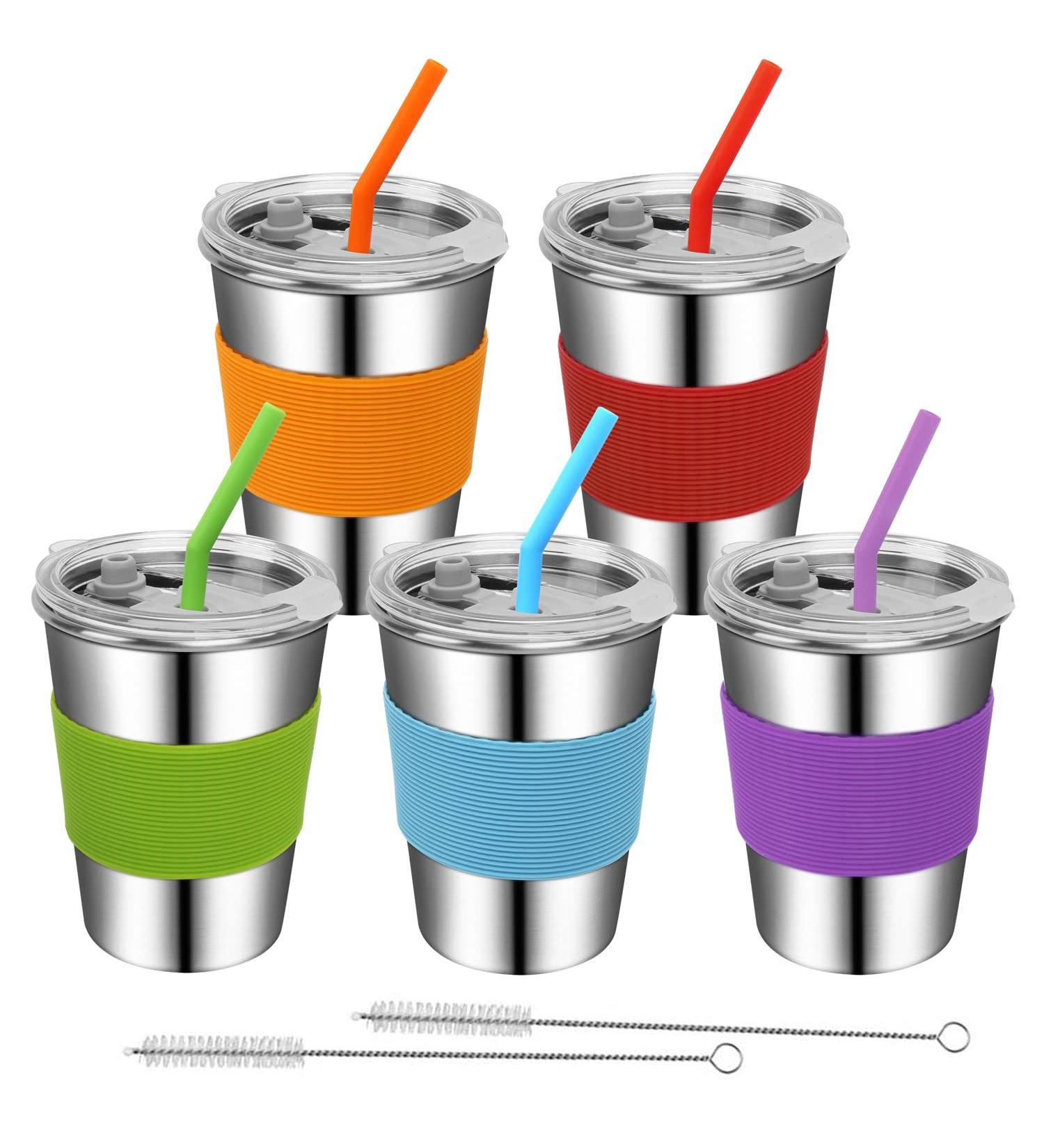 Rommeka Toddler Cups: Stainless Steel Kids Sippy Cups 5 Pack - 12oz with Straws & Lids - Buy Online on SooperMarket.com