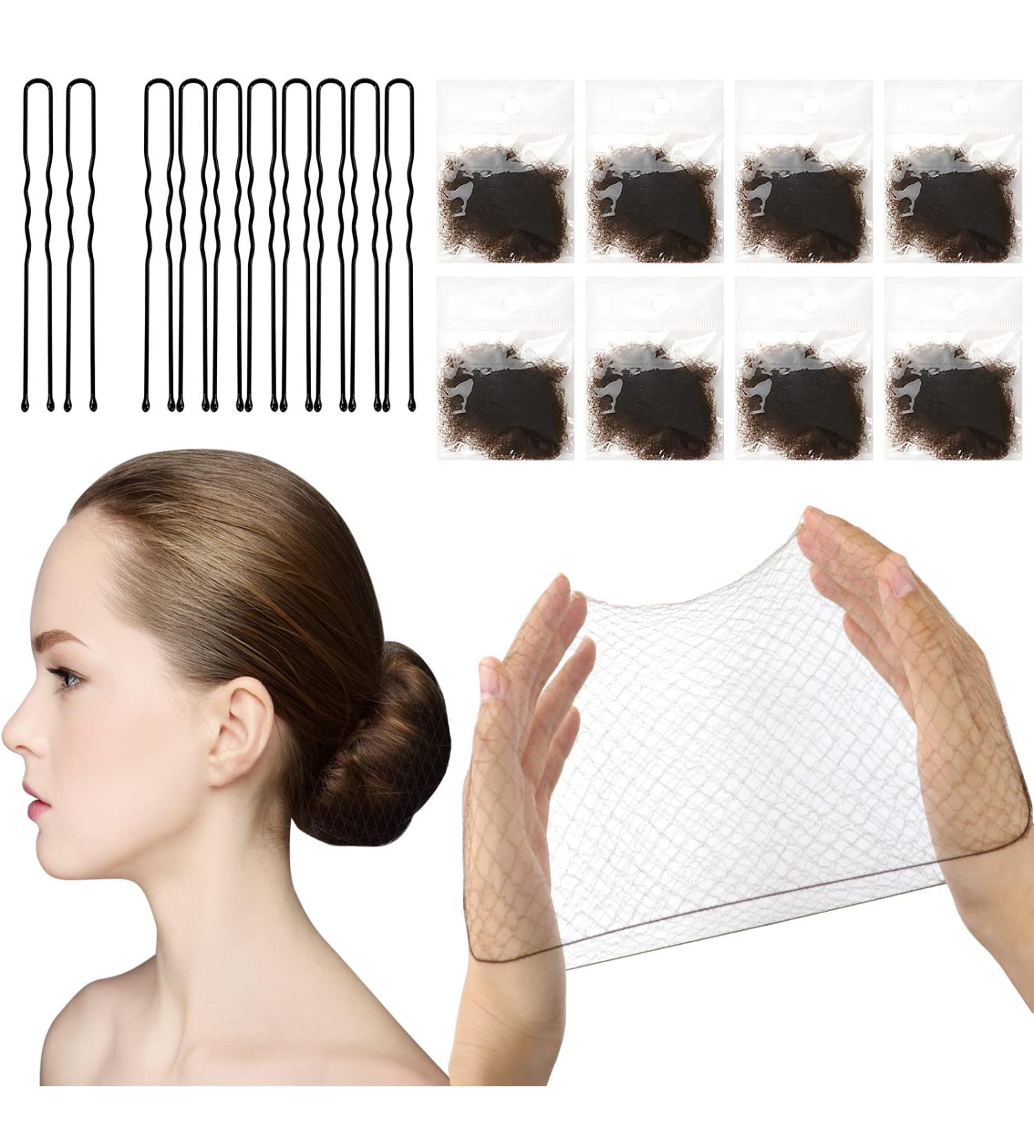 Sularpek Hair Nets 24PCS - Invisible Bun Nets 50cm - Elastic Edge Mesh Hair Nets for Women with 10PCS U Shaped Hair Pins - Light Brown - Buy Online on SooperMarket.com